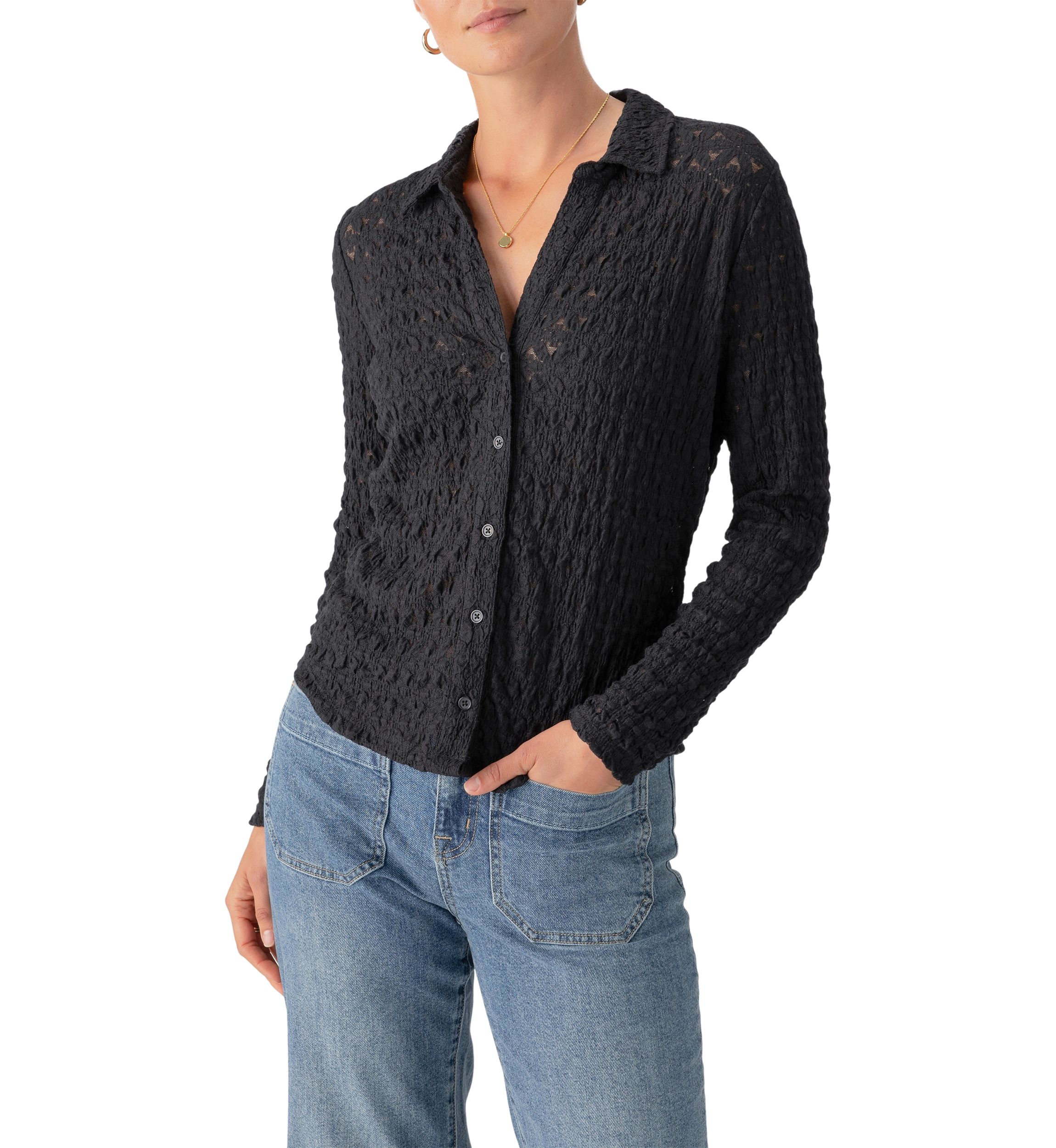 Womens Dreamgirl Lace Button Up Shirt