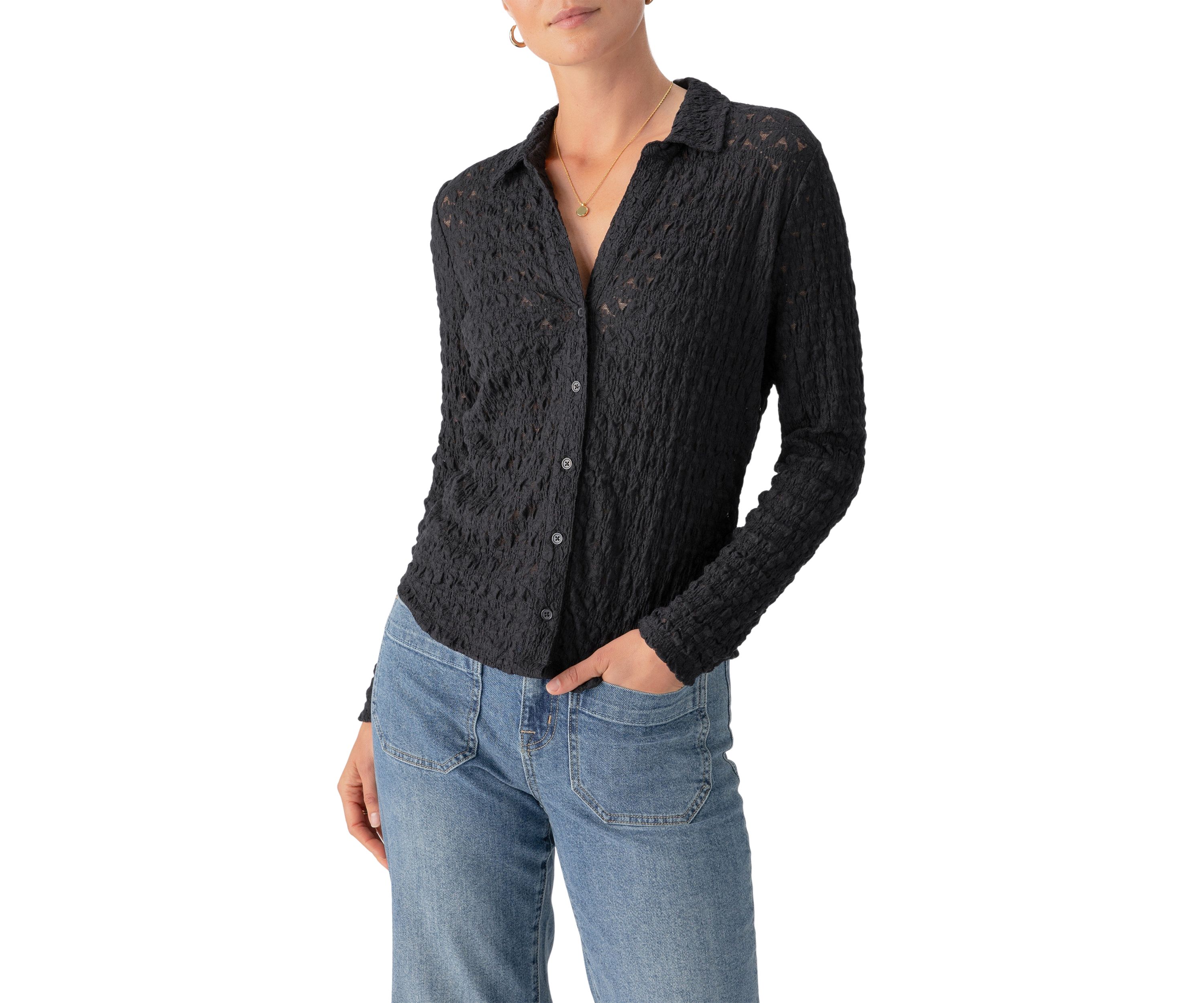 Womens Dreamgirl Lace Button Up Shirt