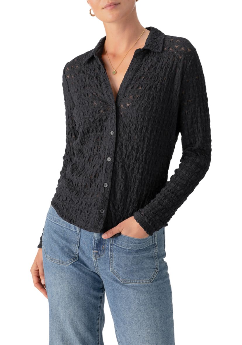 Womens Dreamgirl Lace Button Up Shirt
