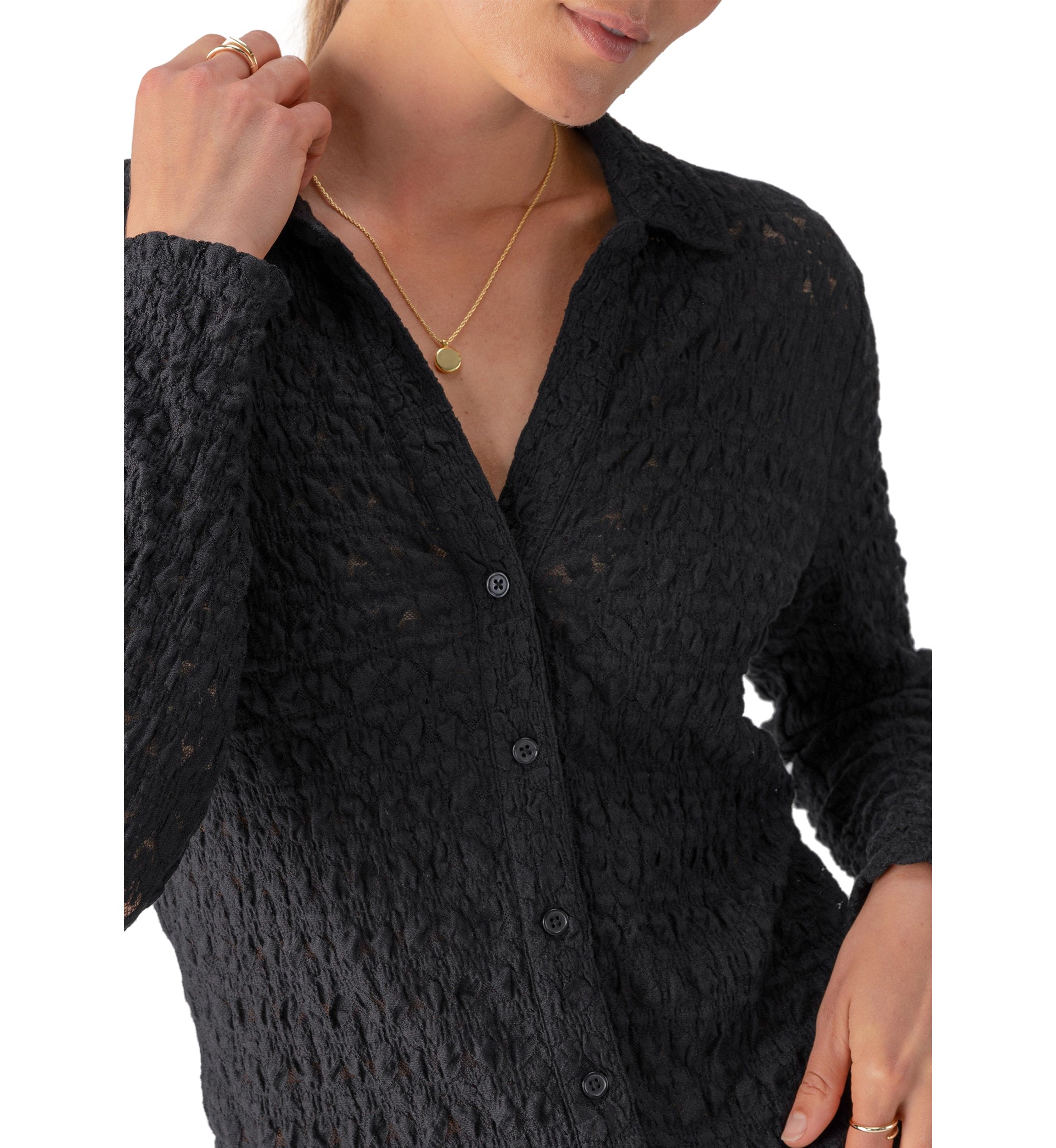 Womens Dreamgirl Lace Button Up Shirt