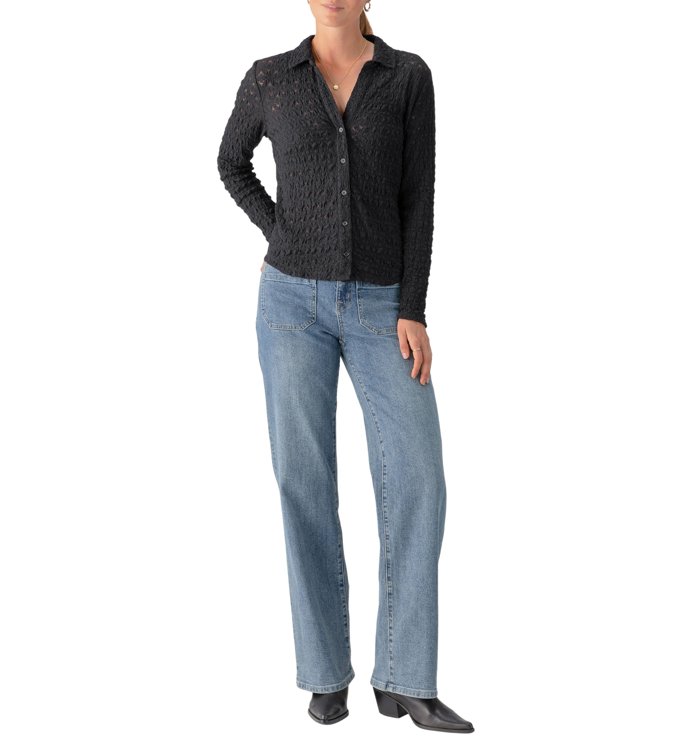 Womens Dreamgirl Lace Button Up Shirt