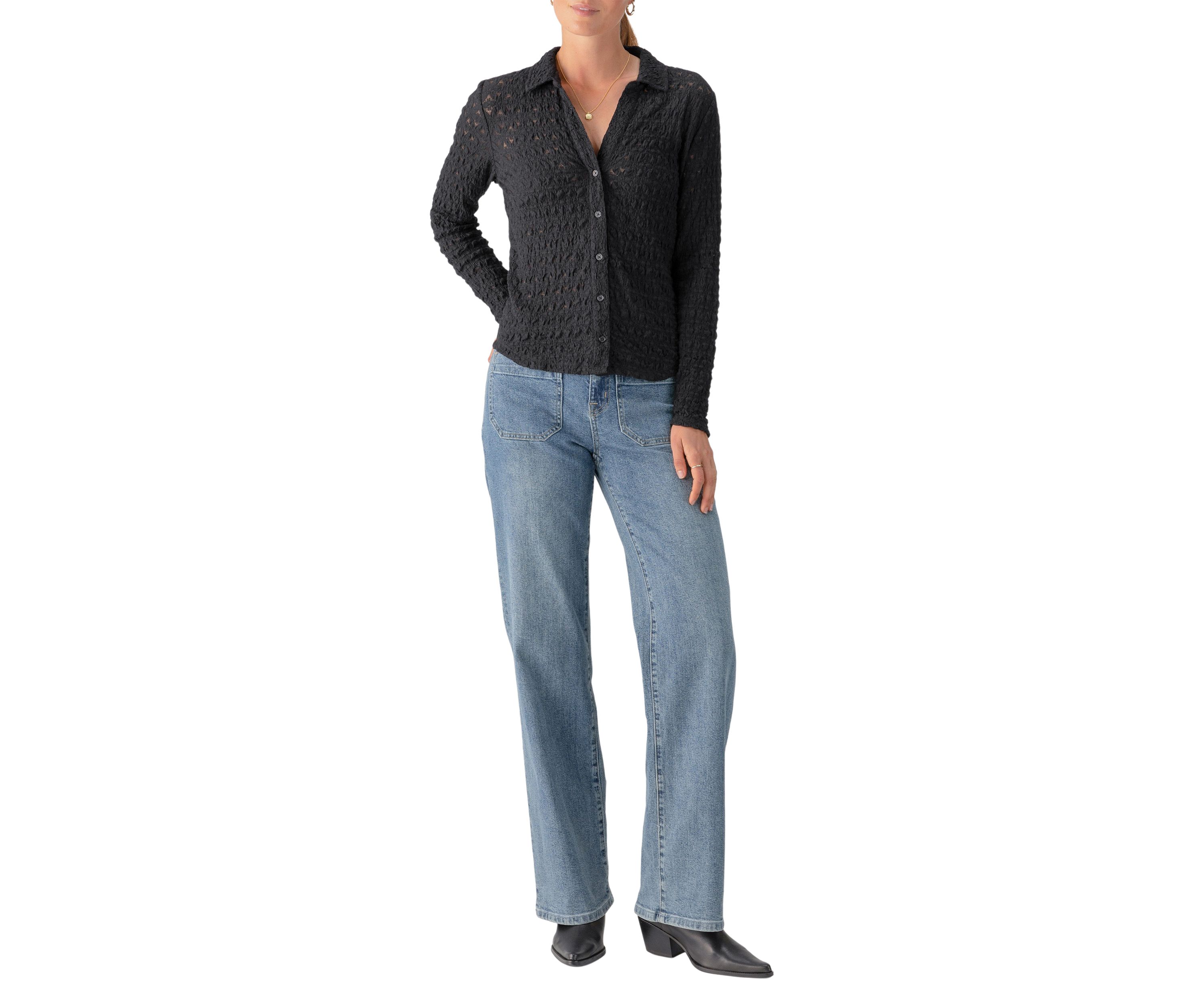 Womens Dreamgirl Lace Button Up Shirt