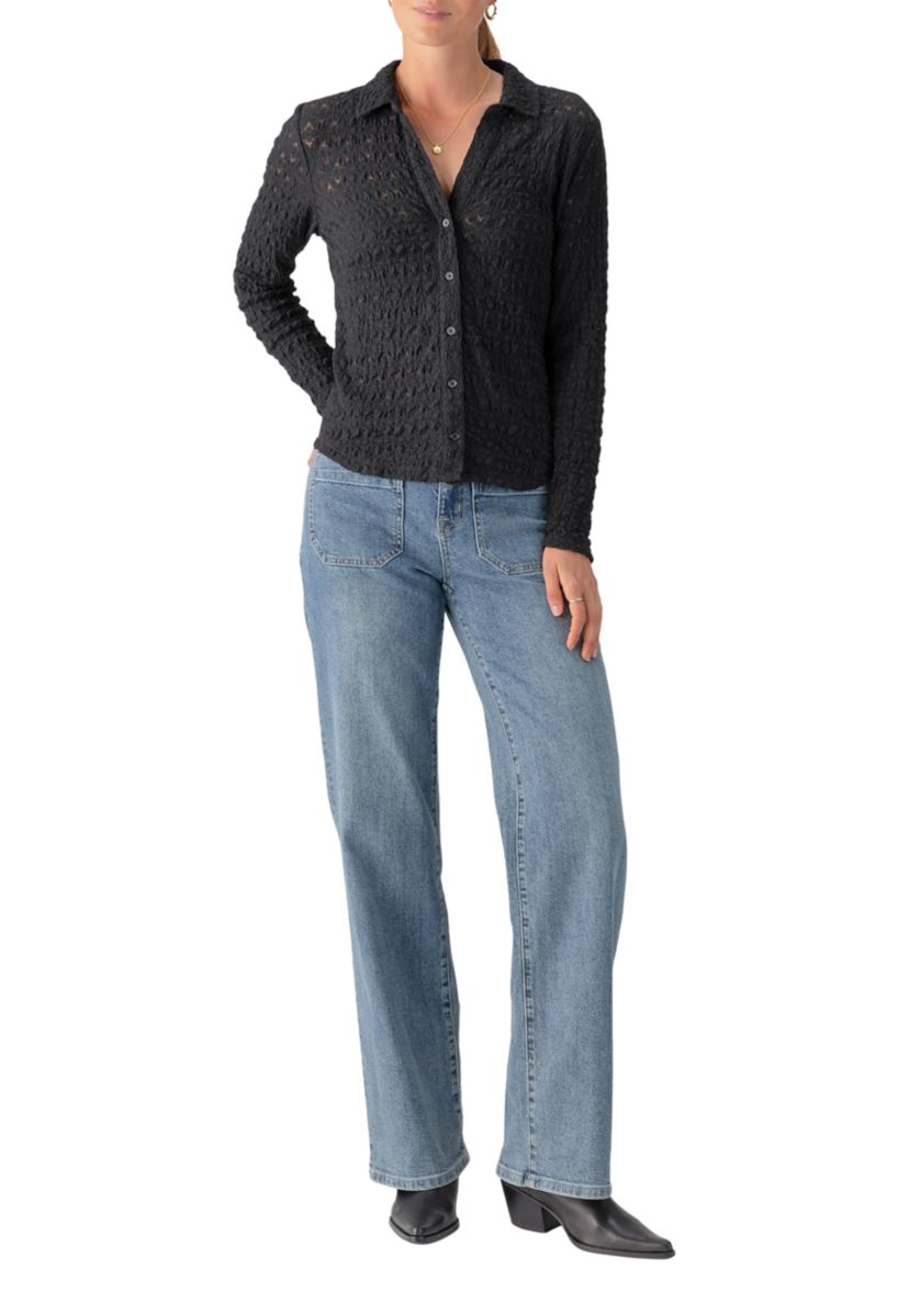 Womens Dreamgirl Lace Button Up Shirt