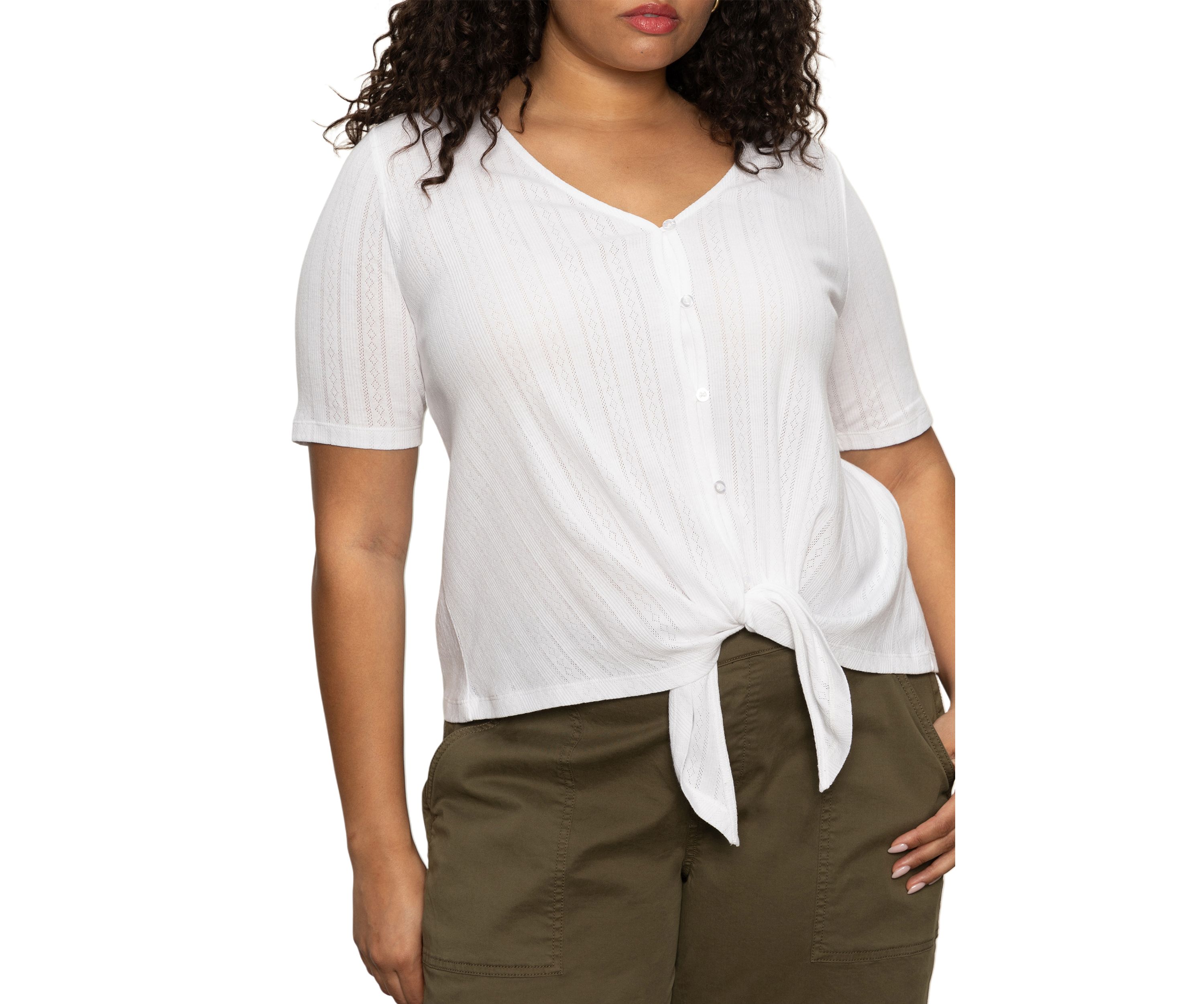 Plus Size Pointelle Tie T-Shirt 