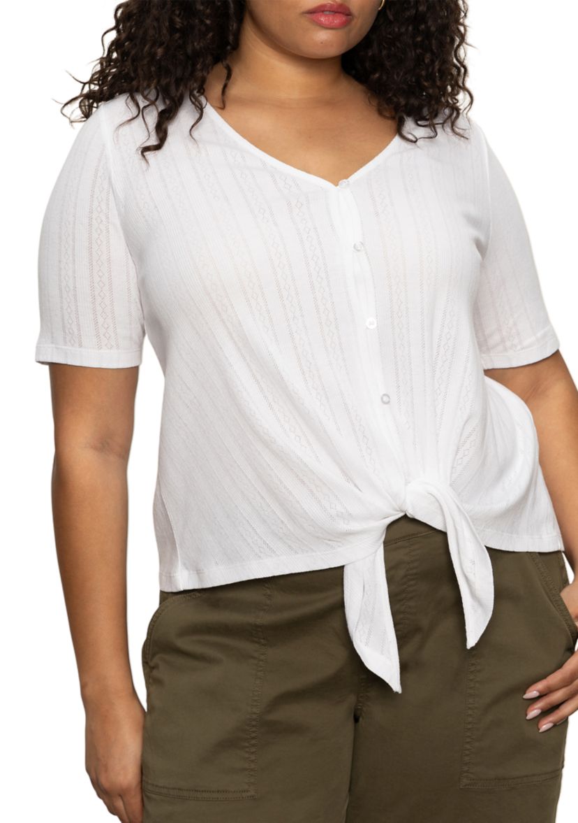 Plus Size Pointelle Tie T-Shirt 