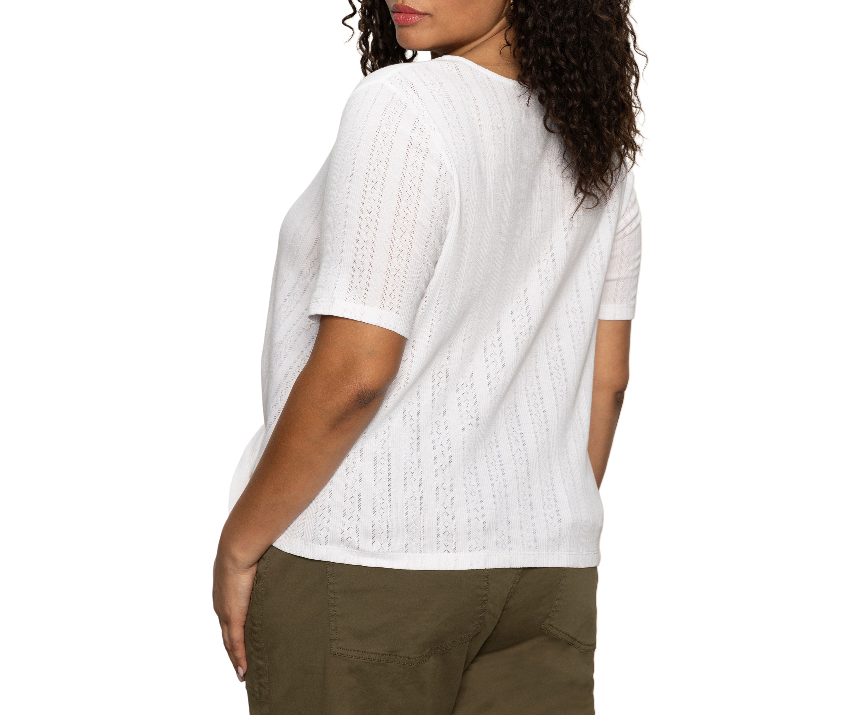 Plus Size Pointelle Tie T-Shirt 