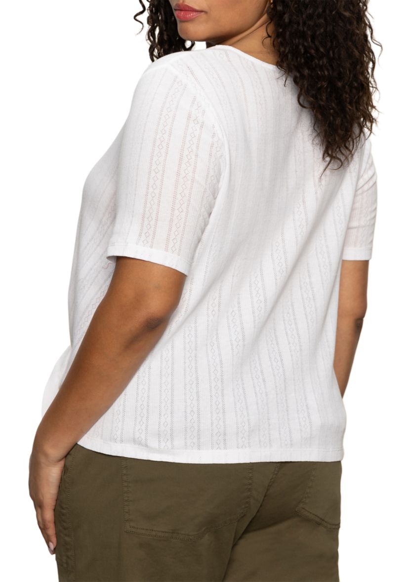 Plus Size Pointelle Tie T-Shirt 
