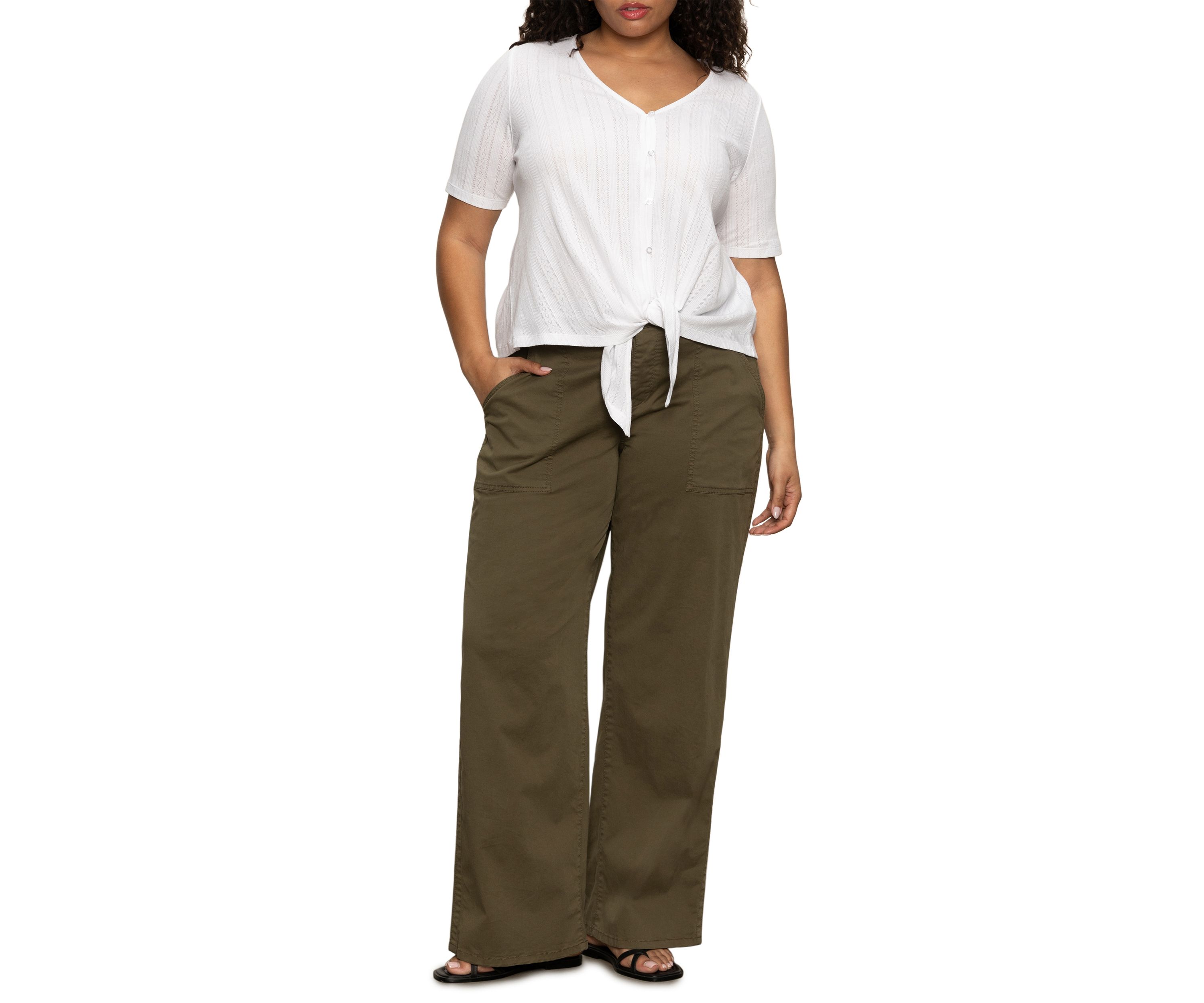 Plus Size Pointelle Tie T-Shirt 