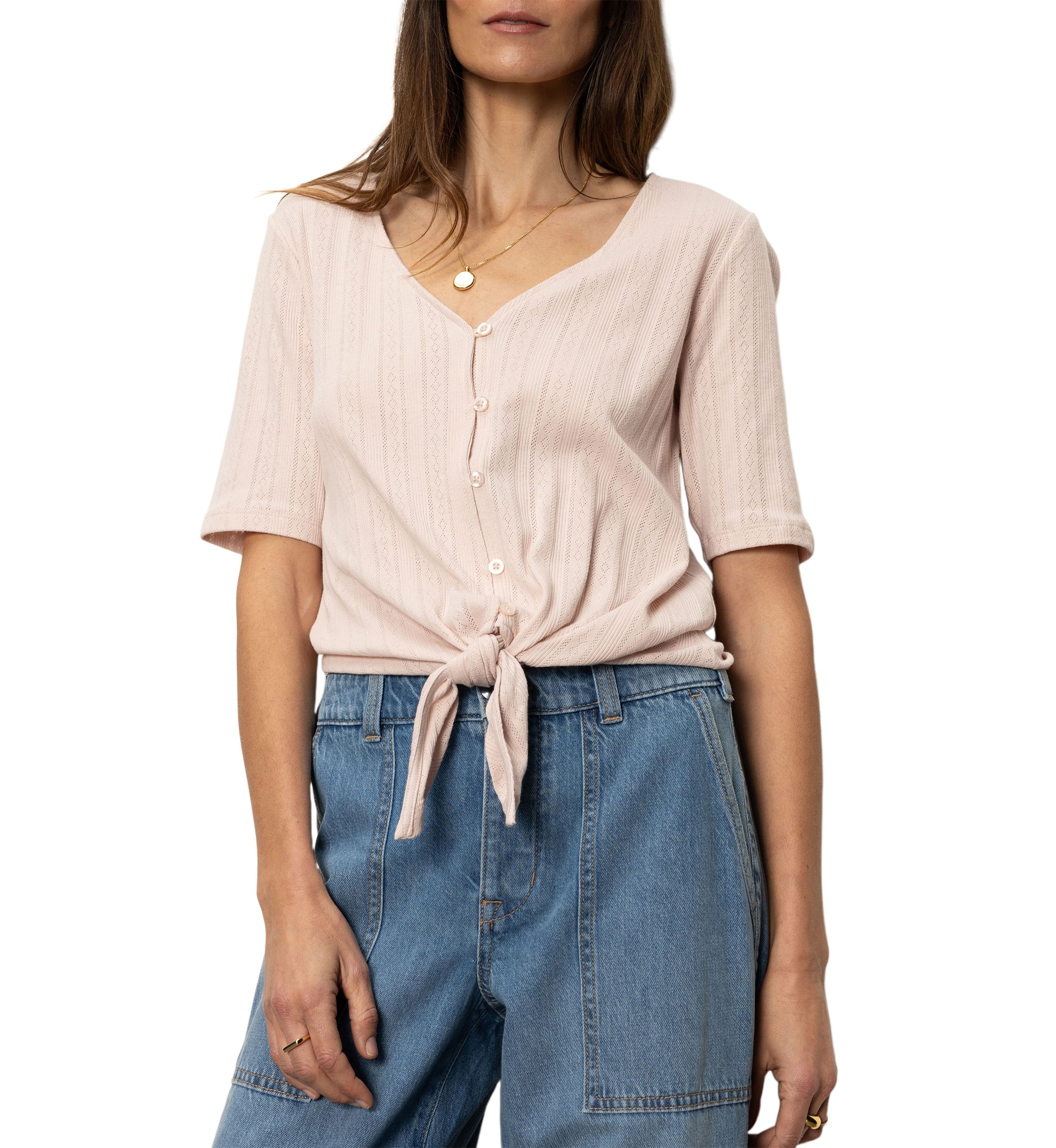 Womens Pointelle Tie T-Shirt