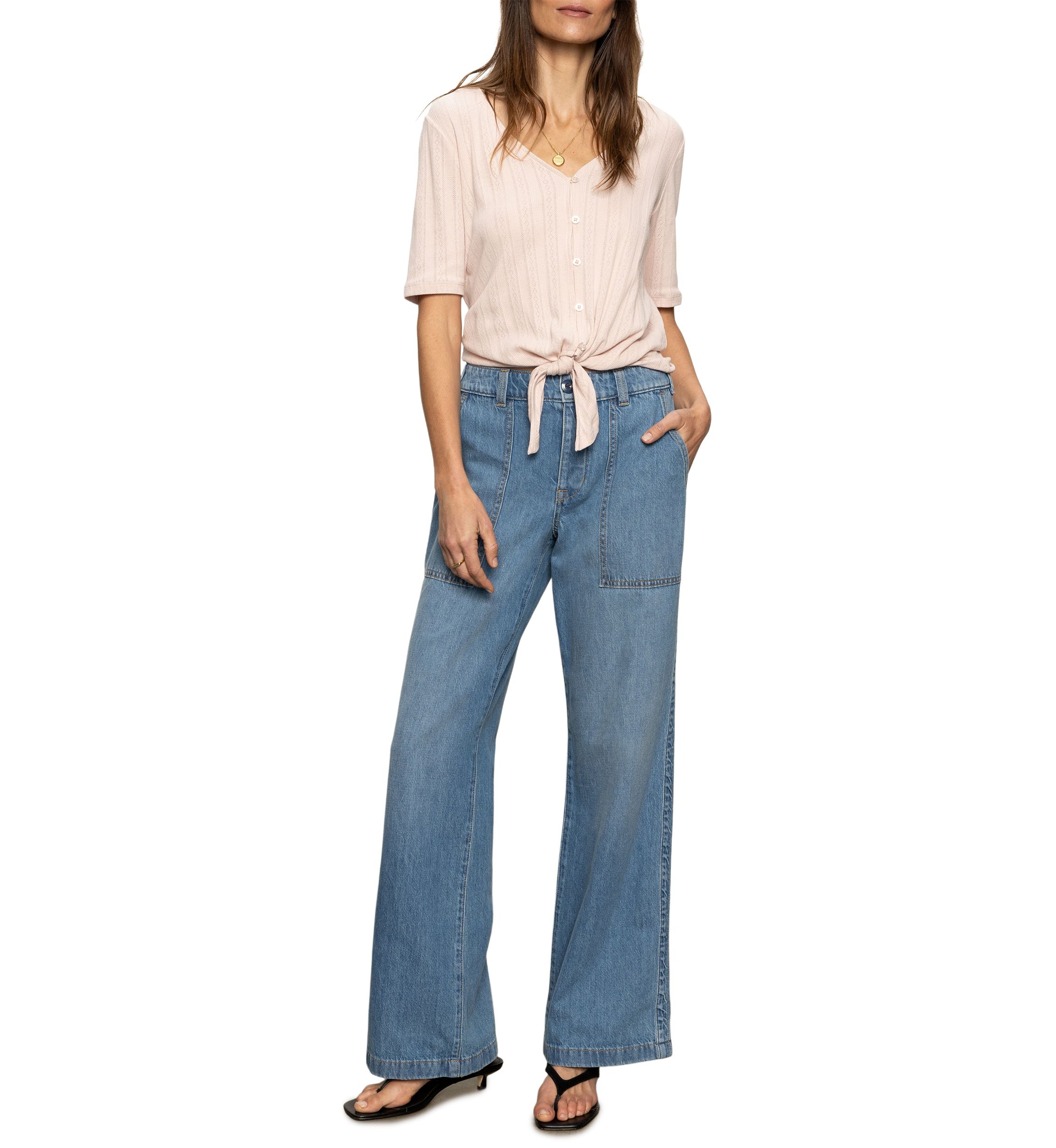 Womens Pointelle Tie T-Shirt