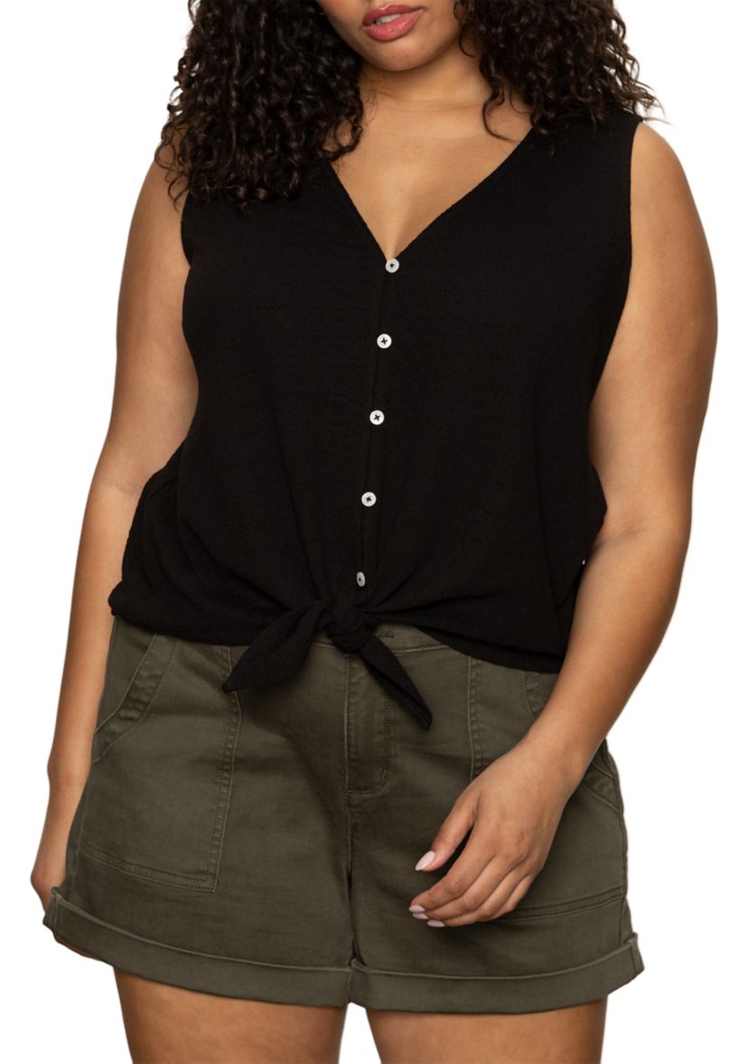 Plus Size Vacation Tie Shell Top
