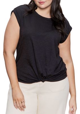 Sanctuary Women's Plus Size Knotted Muscle T-Shirt, Black, 3X