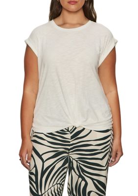 Sanctuary Women's Plus Size Knotted Muscle T-Shirt, White, 3X