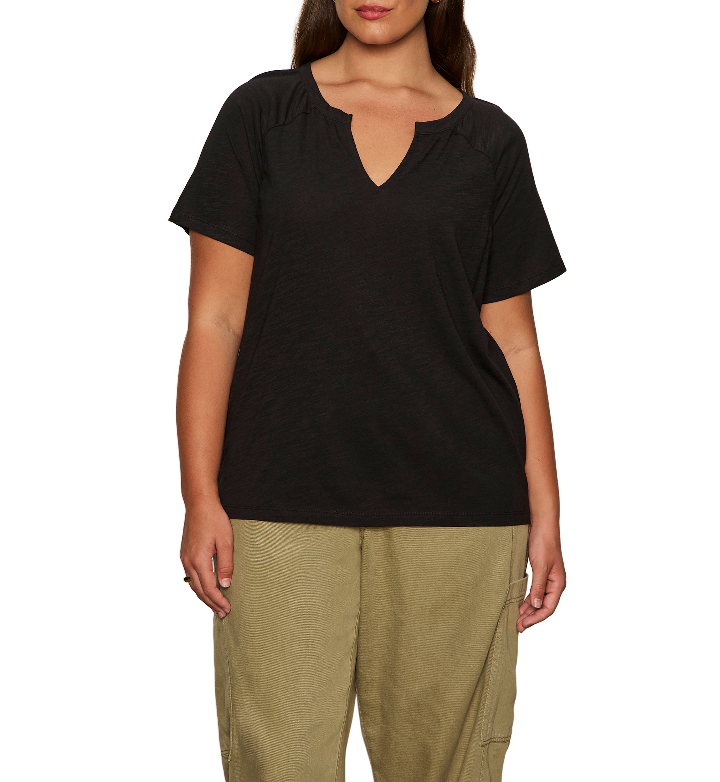 Plus Size Split Neck T-Shirt