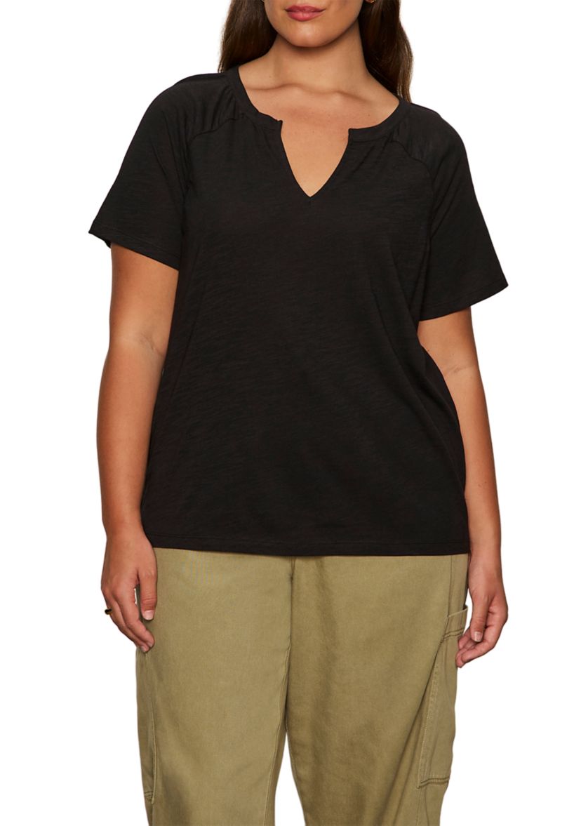 Plus Size Split Neck T-Shirt