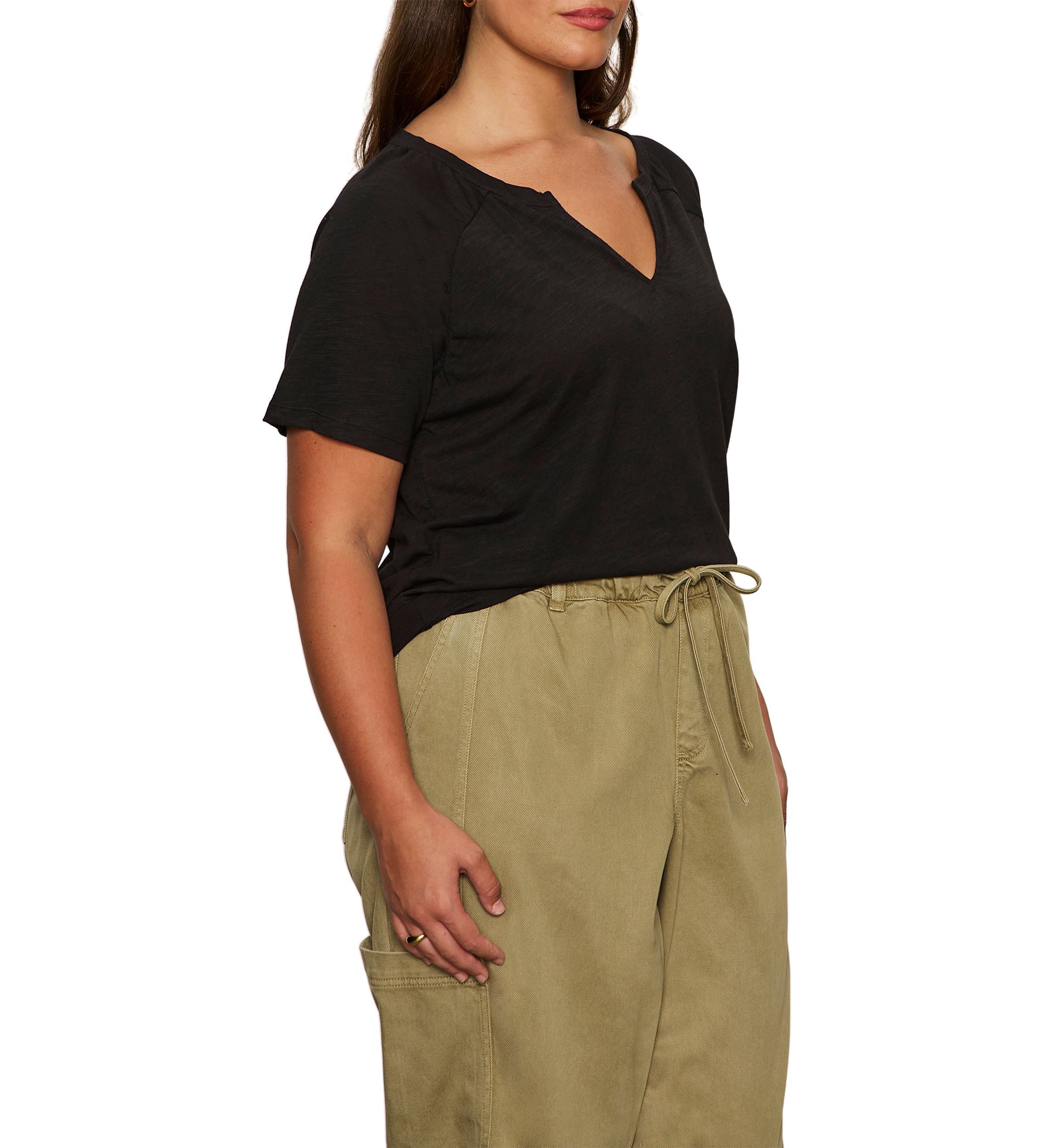 Plus Size Split Neck T-Shirt