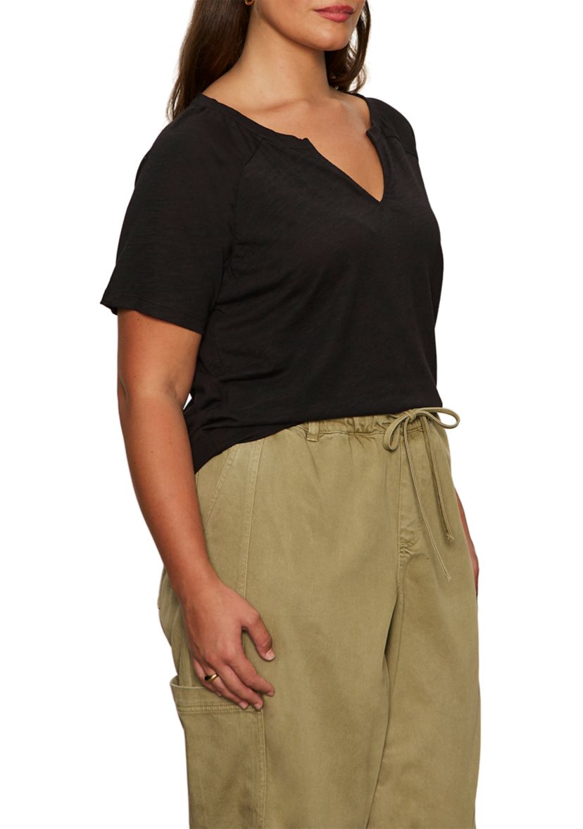 Plus Size Split Neck T-Shirt
