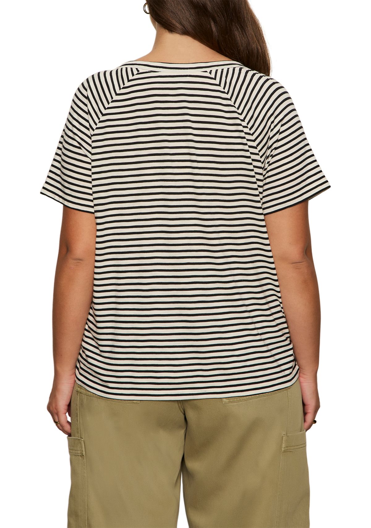 Plus Size Stripe Split Neck T-Shirt