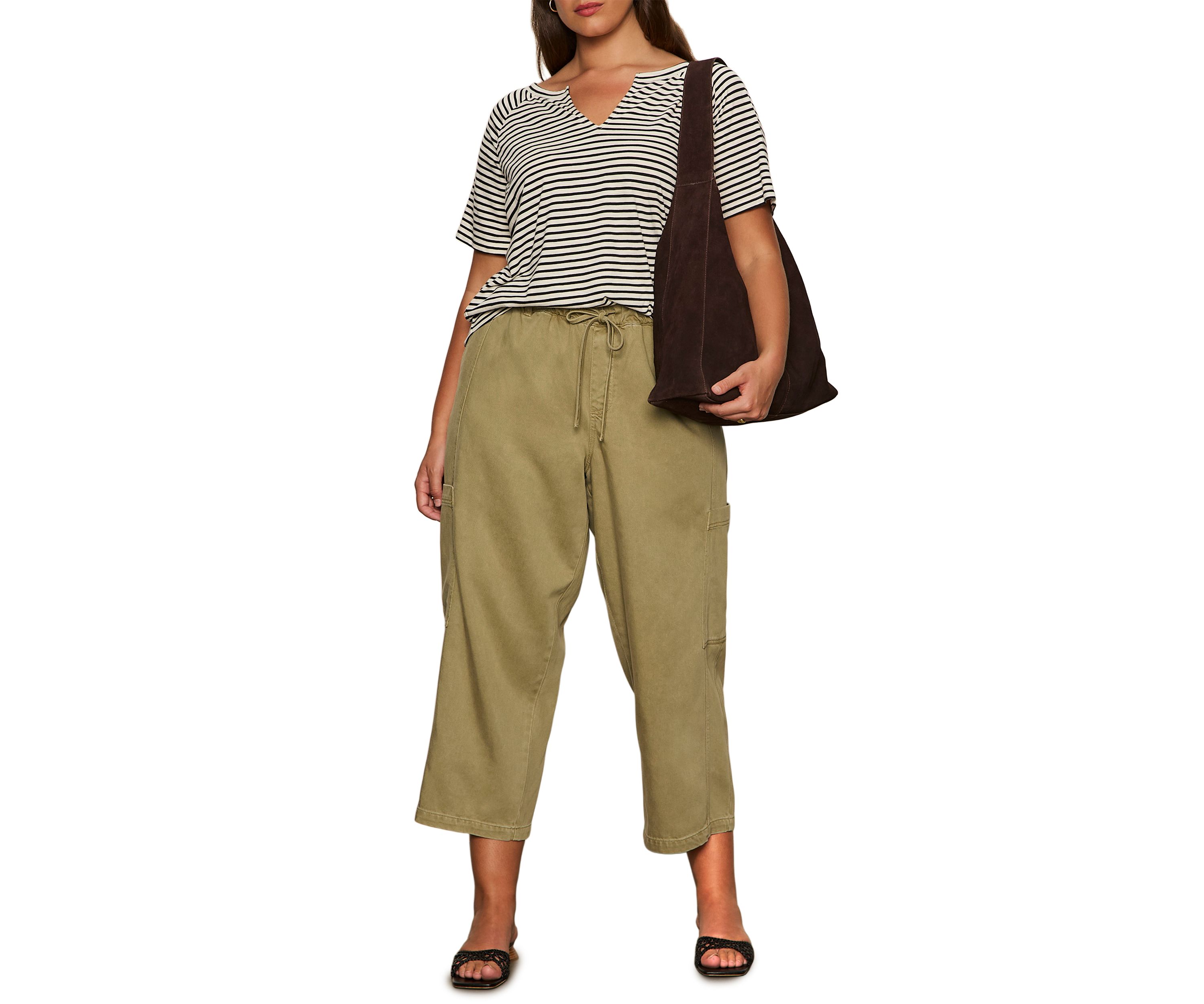 Plus Size Stripe Split Neck T-Shirt