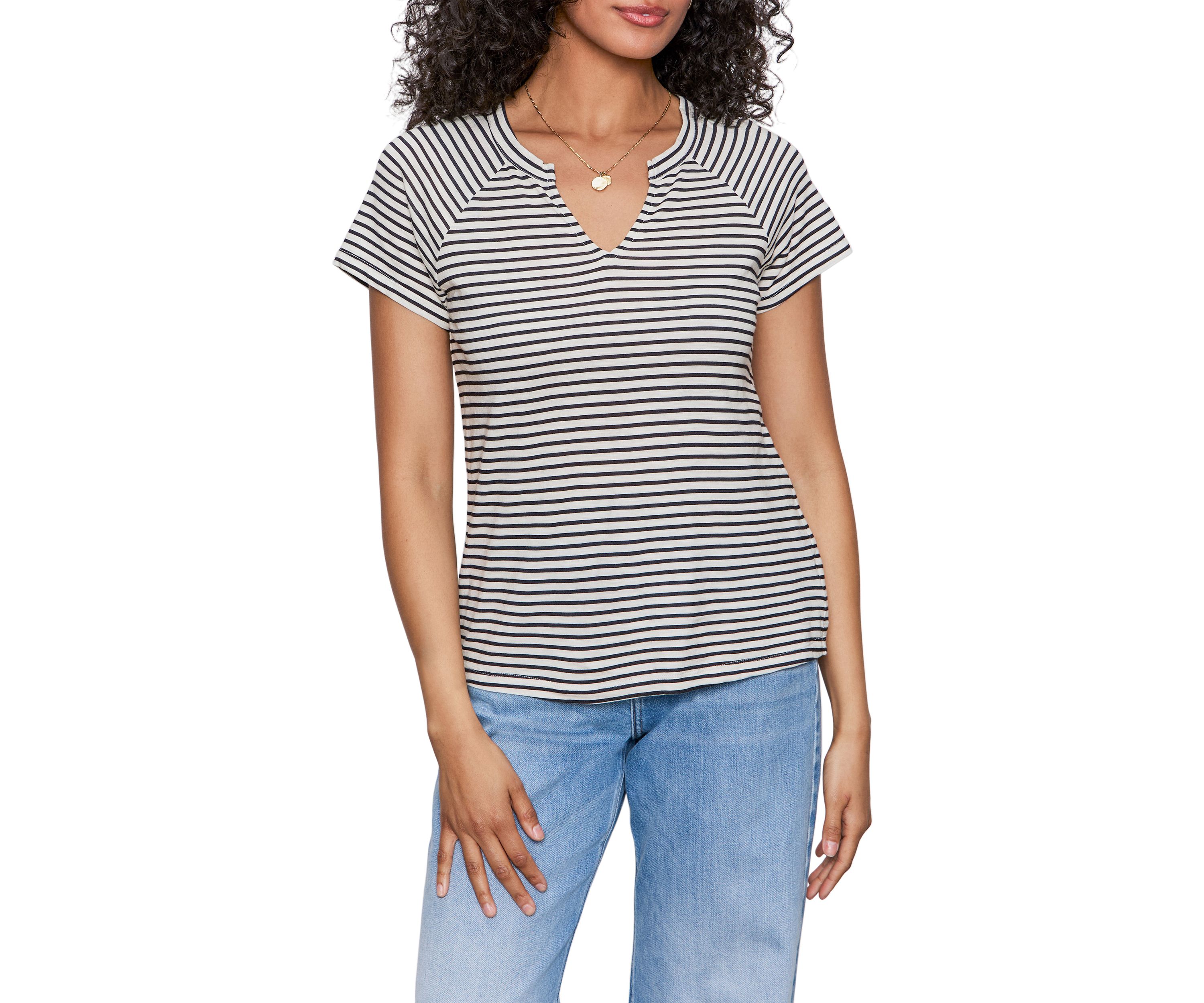Womens Short Sleeve Notch Neck T-Shirt