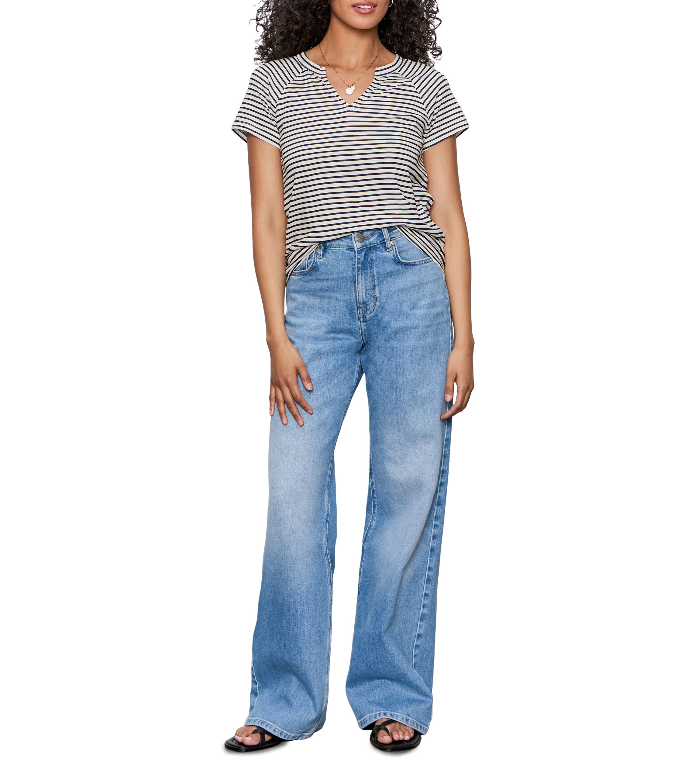 Womens Short Sleeve Notch Neck T-Shirt