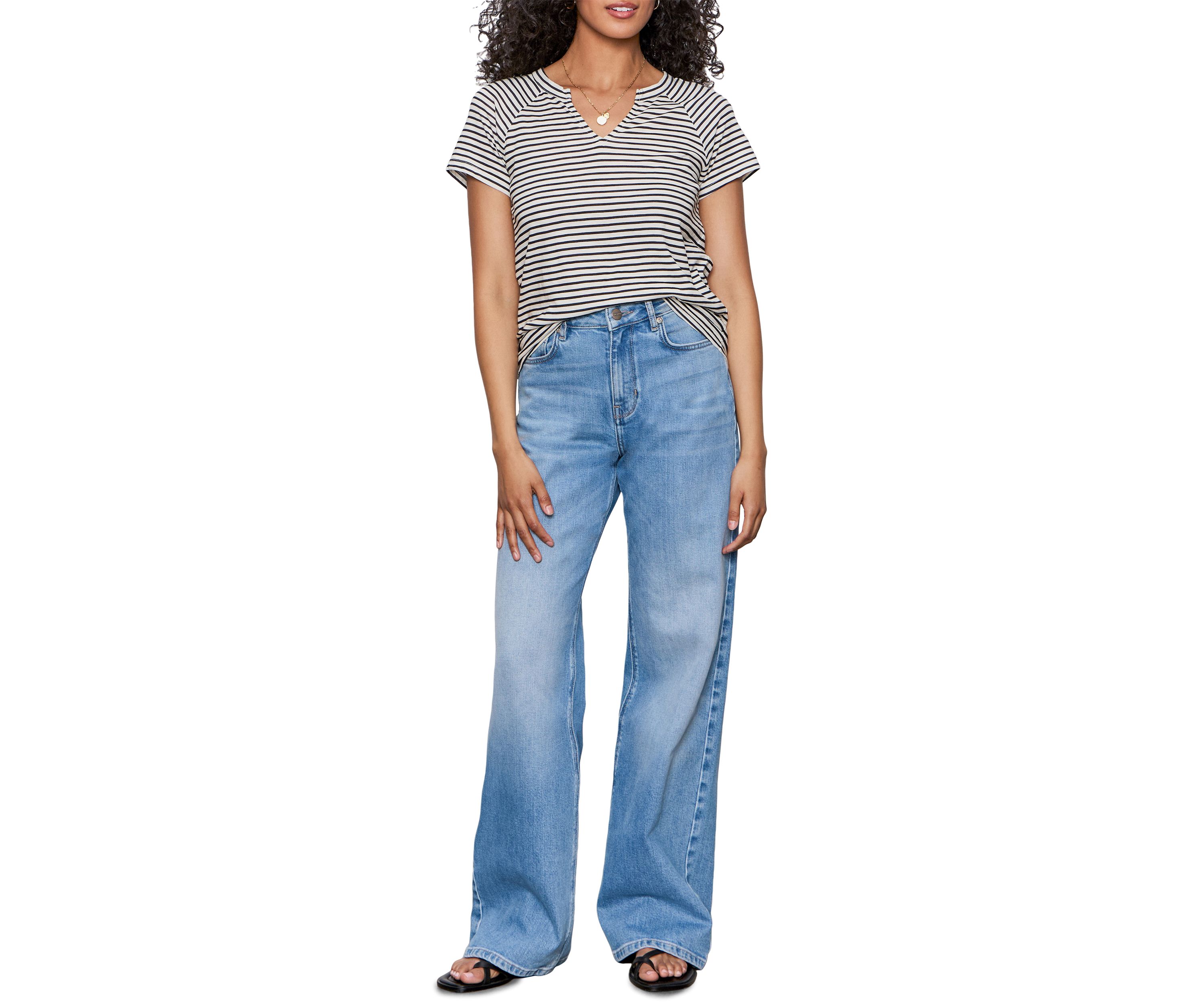 Womens Short Sleeve Notch Neck T-Shirt