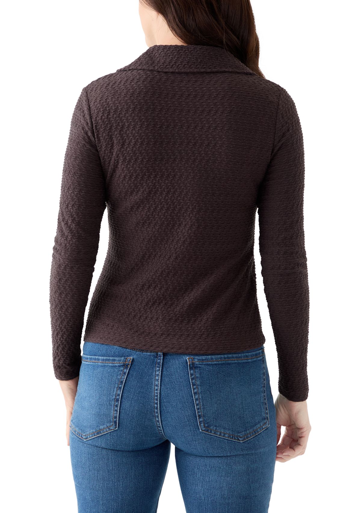 Womens Dreamgirl Textured Knit Button Up Top