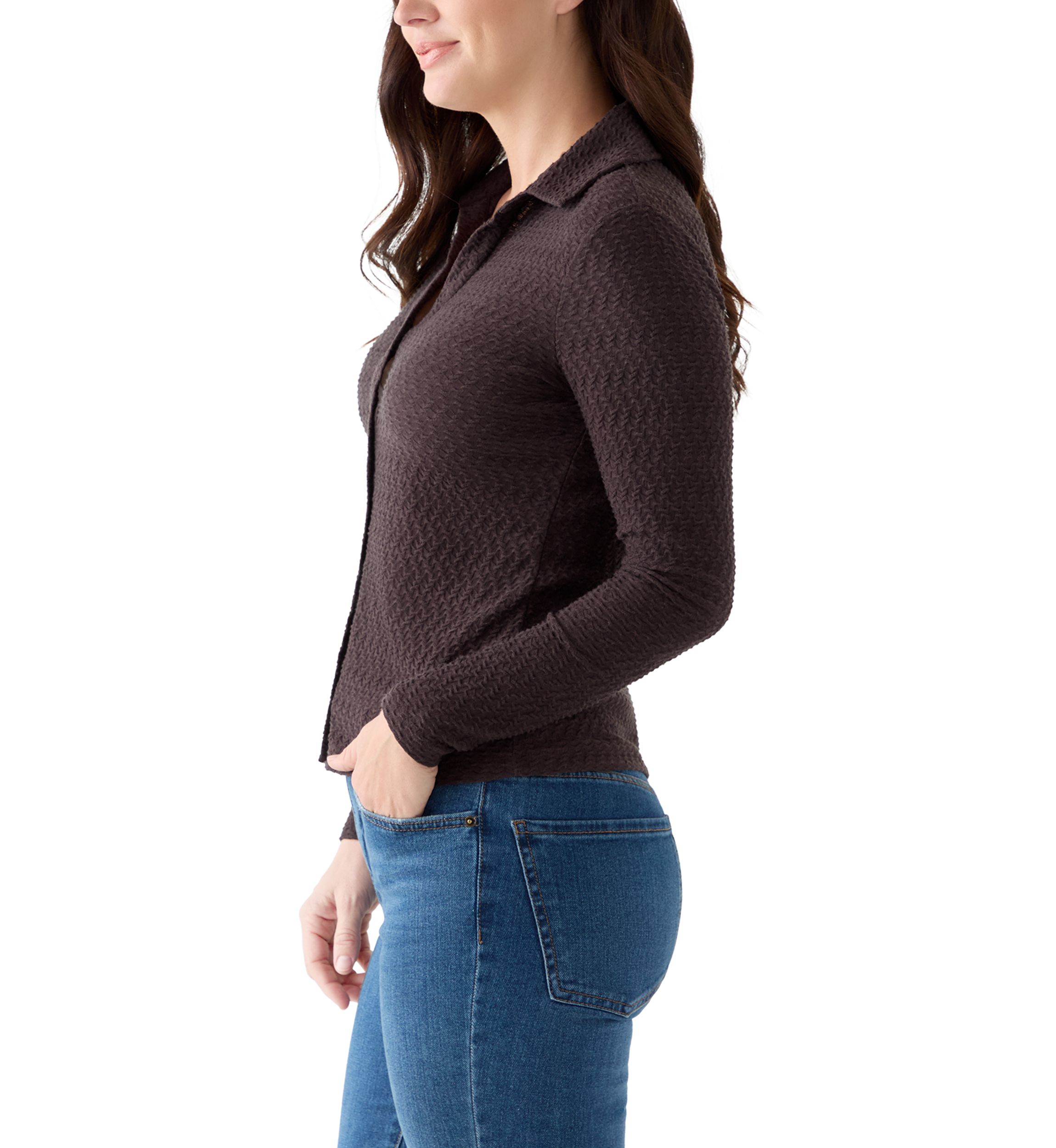 Womens Dreamgirl Textured Knit Button Up Top