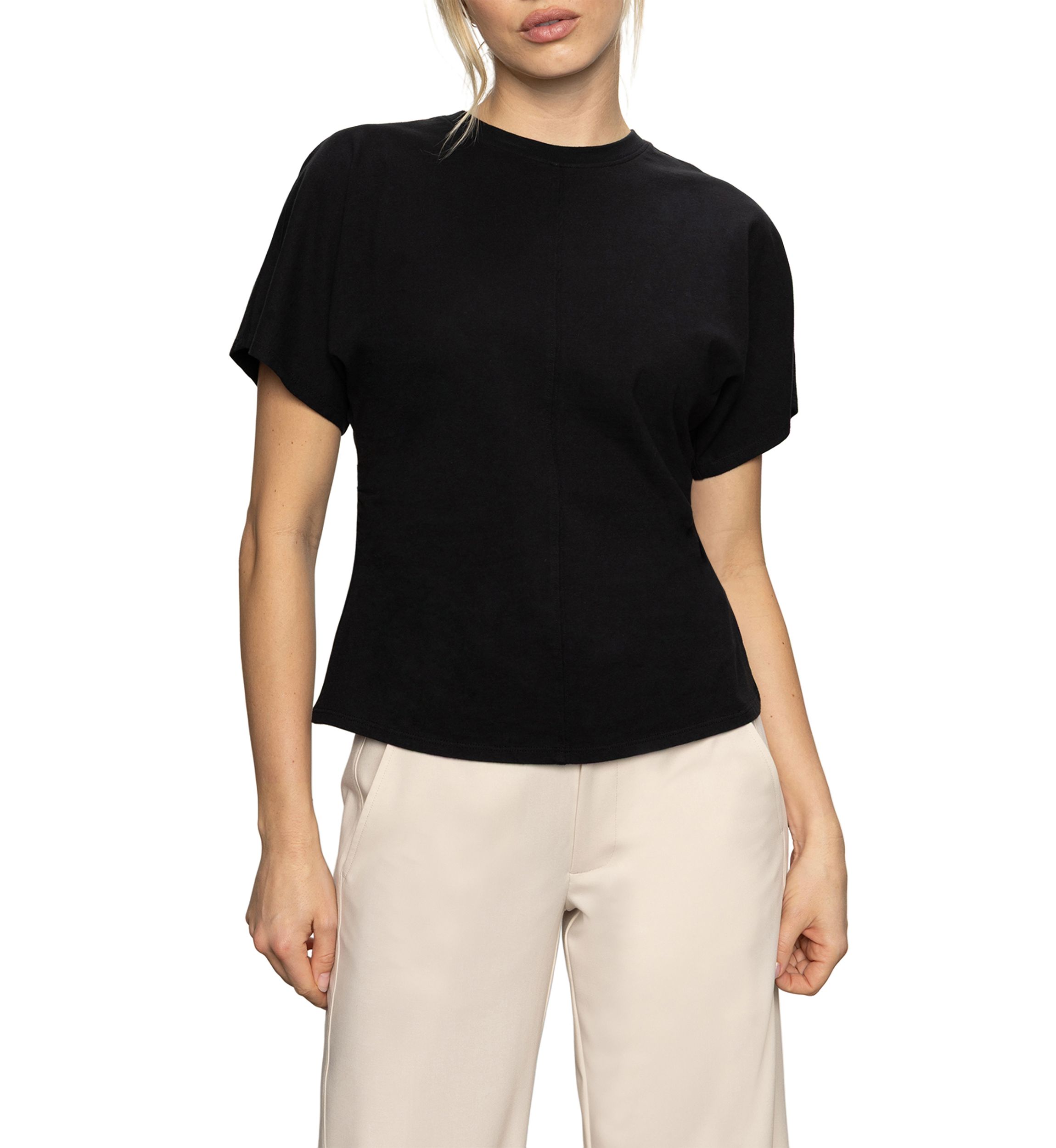 Womens Shirred Waist Dolman T-Shirt