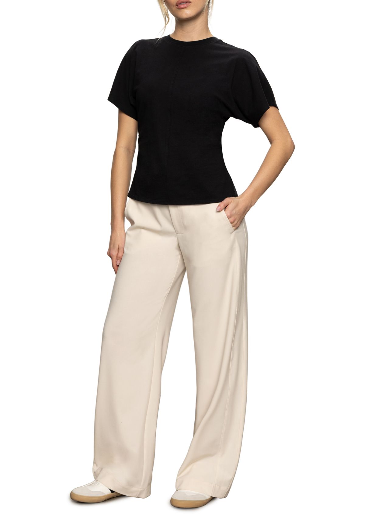Womens Shirred Waist Dolman T-Shirt
