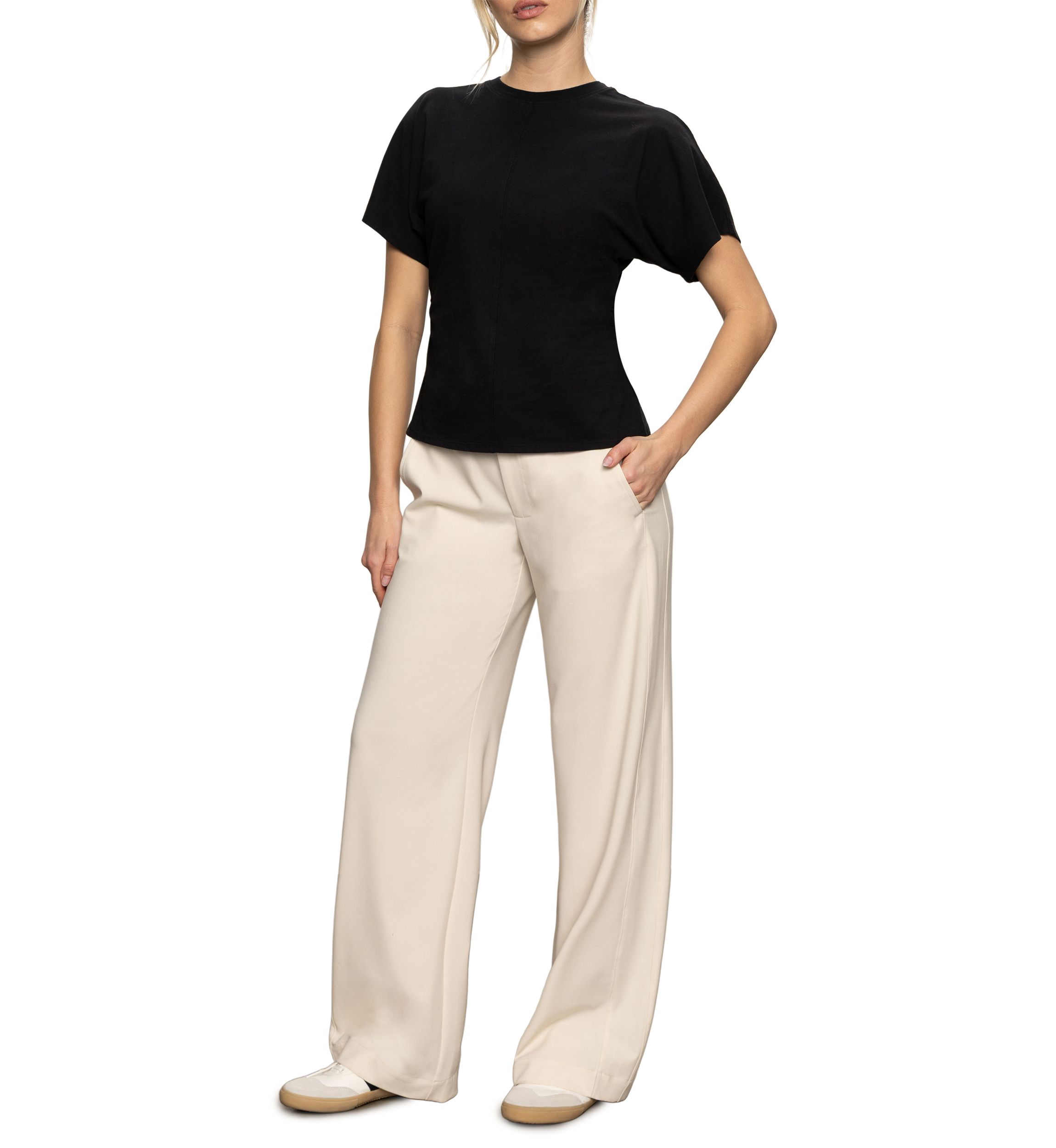 Womens Shirred Waist Dolman T-Shirt