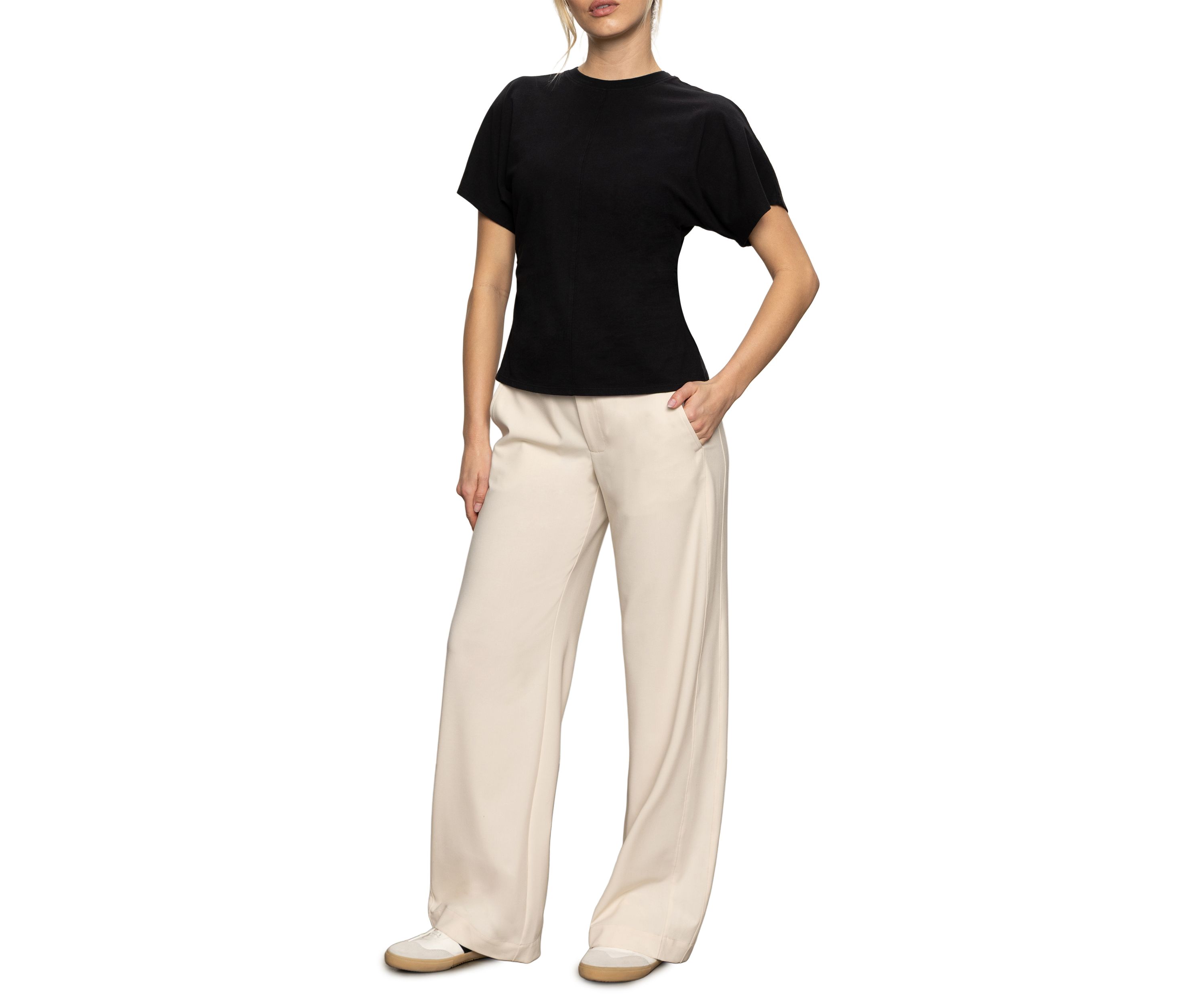 Womens Shirred Waist Dolman T-Shirt