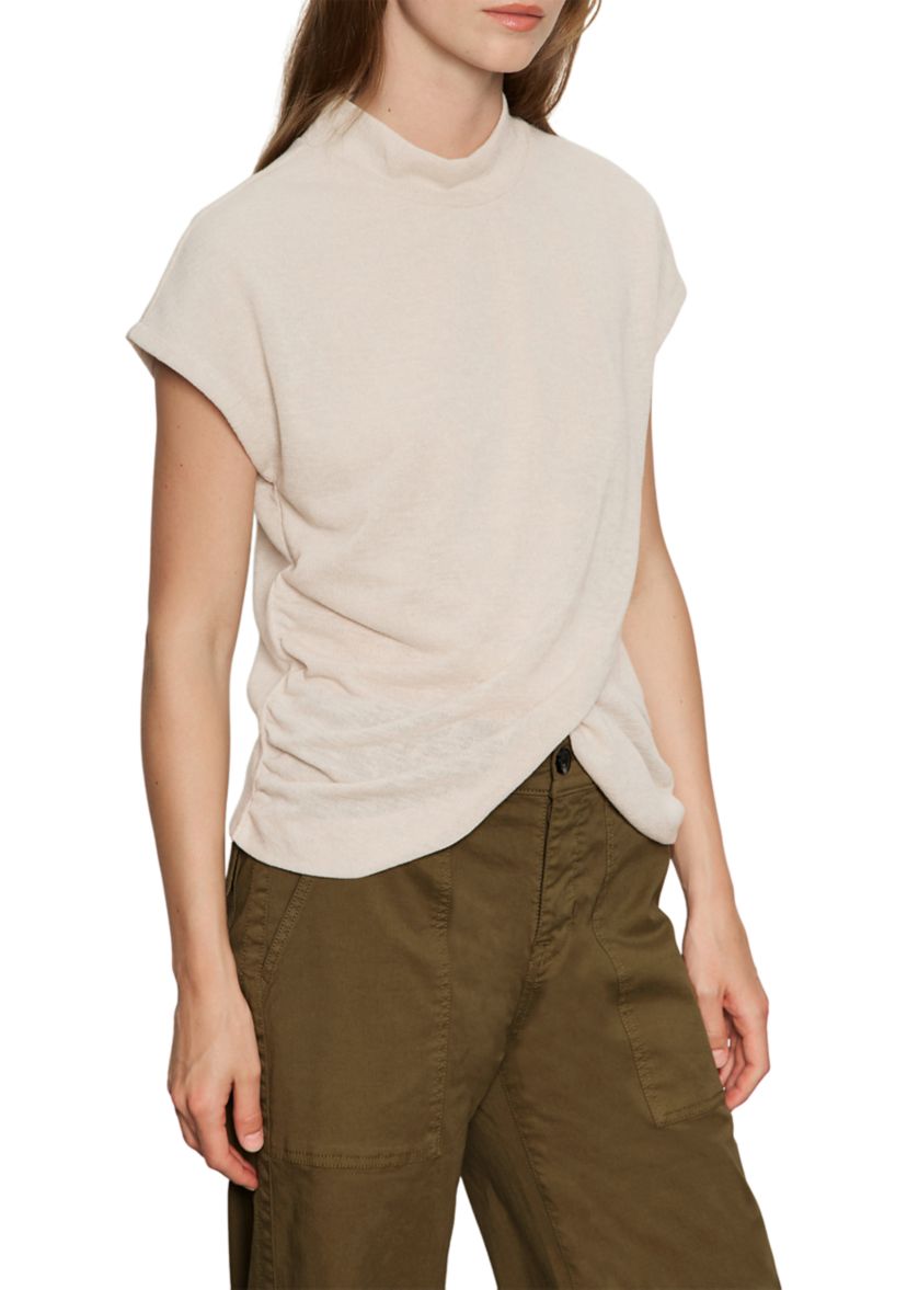 Womens Draped Sleeveless Mock Neck Top