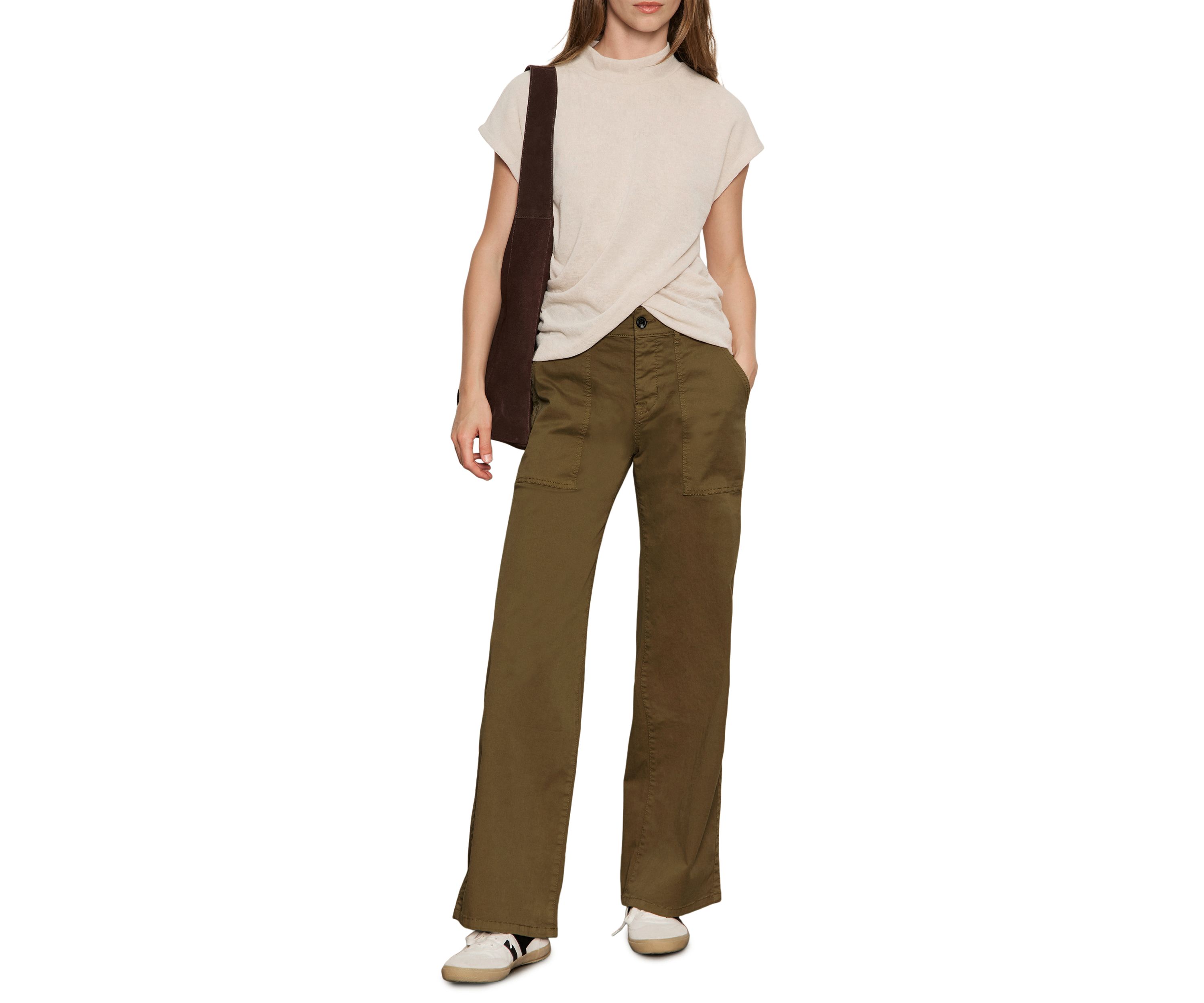 Womens Draped Sleeveless Mock Neck Top
