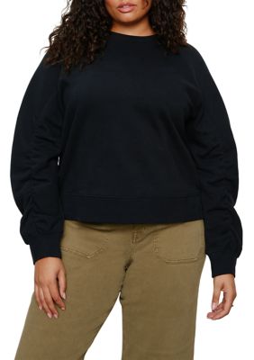 Sanctuary Women's Plus Size Shirred Sleeve Sweatshirt, Black, 3X