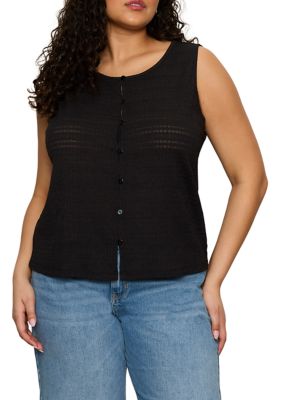 Sanctuary Women's Plus Size Textured Vacation Shell Top, Black, 3X