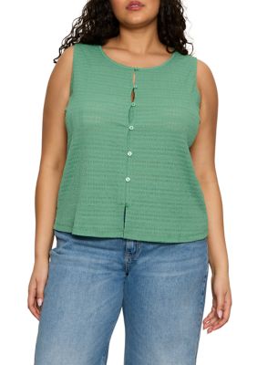 Sanctuary Women's Plus Size Textured Vacation Shell Top, Green, 3X