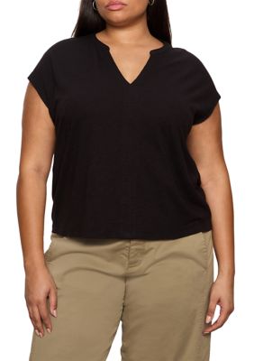 Sanctuary Women's Plus Size Notched Muscle T-Shirt, Black, 3X