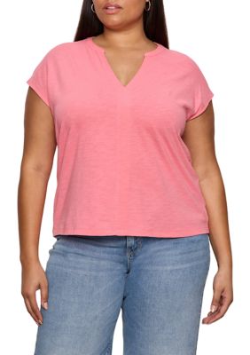 Sanctuary Women's Plus Size Notched Muscle T-Shirt, Pink, 3X