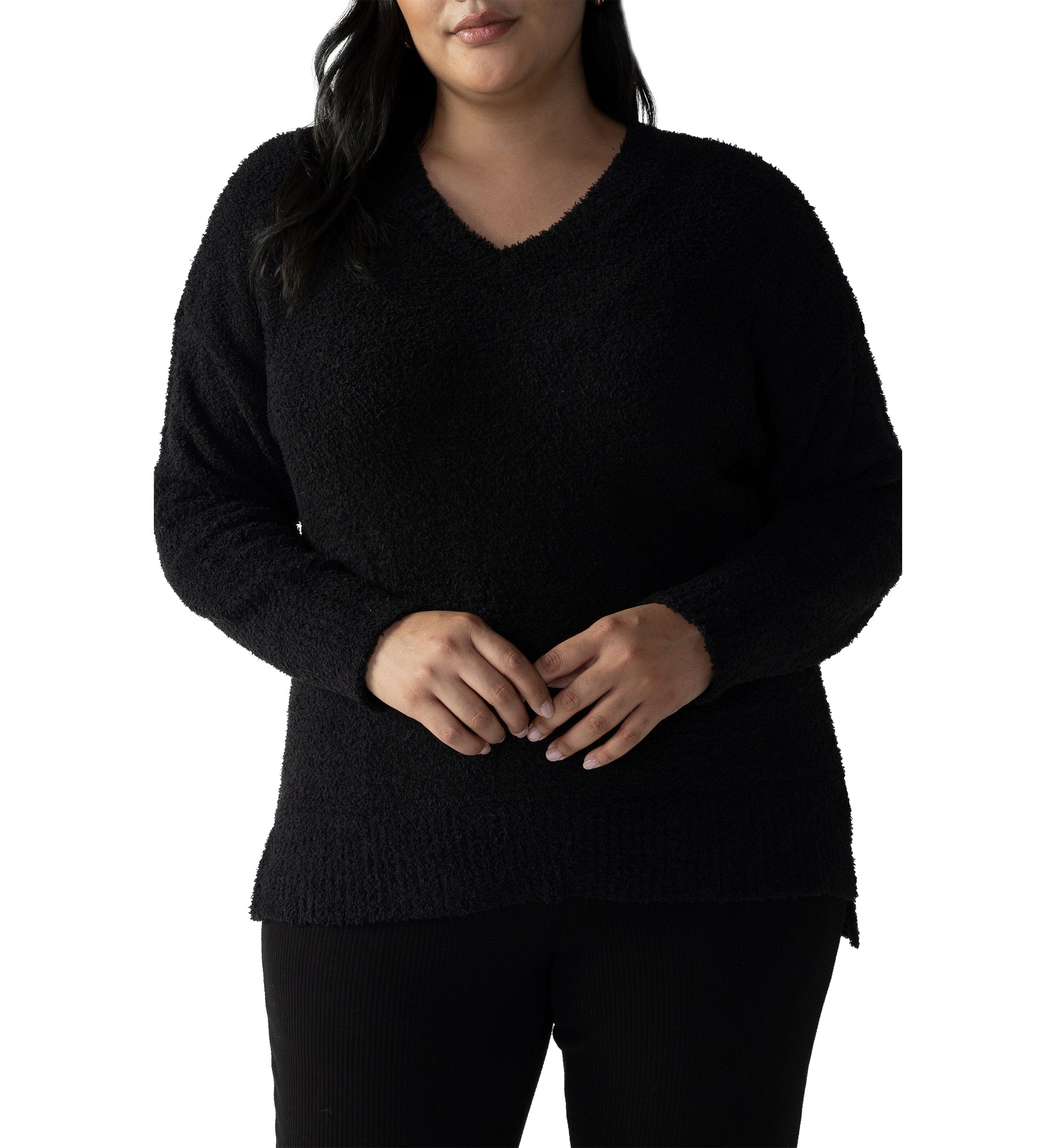 Plus Size V-Neck Teddy Sweater