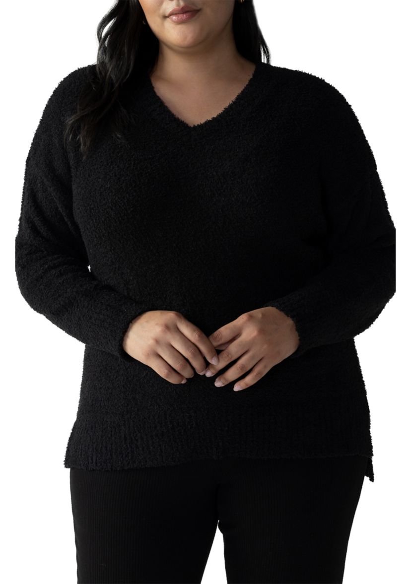 Plus Size V-Neck Teddy Sweater
