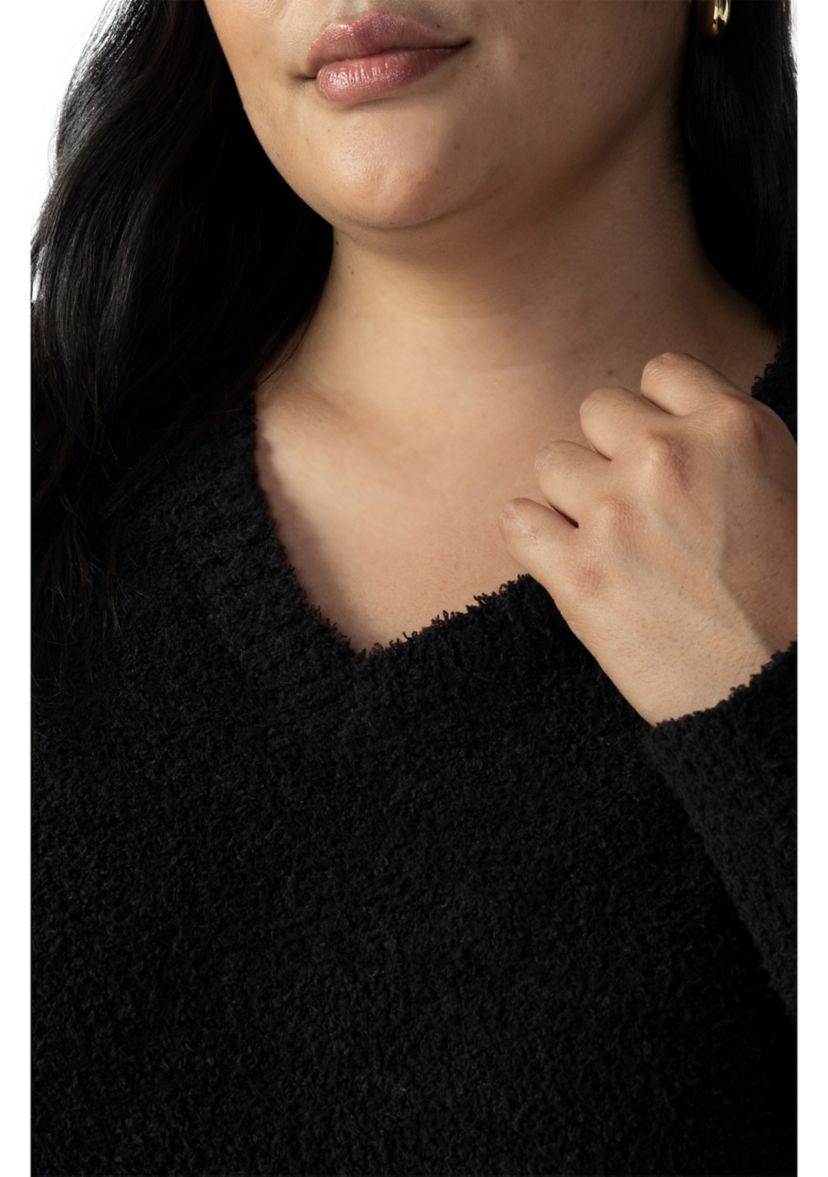 Plus Size V-Neck Teddy Sweater
