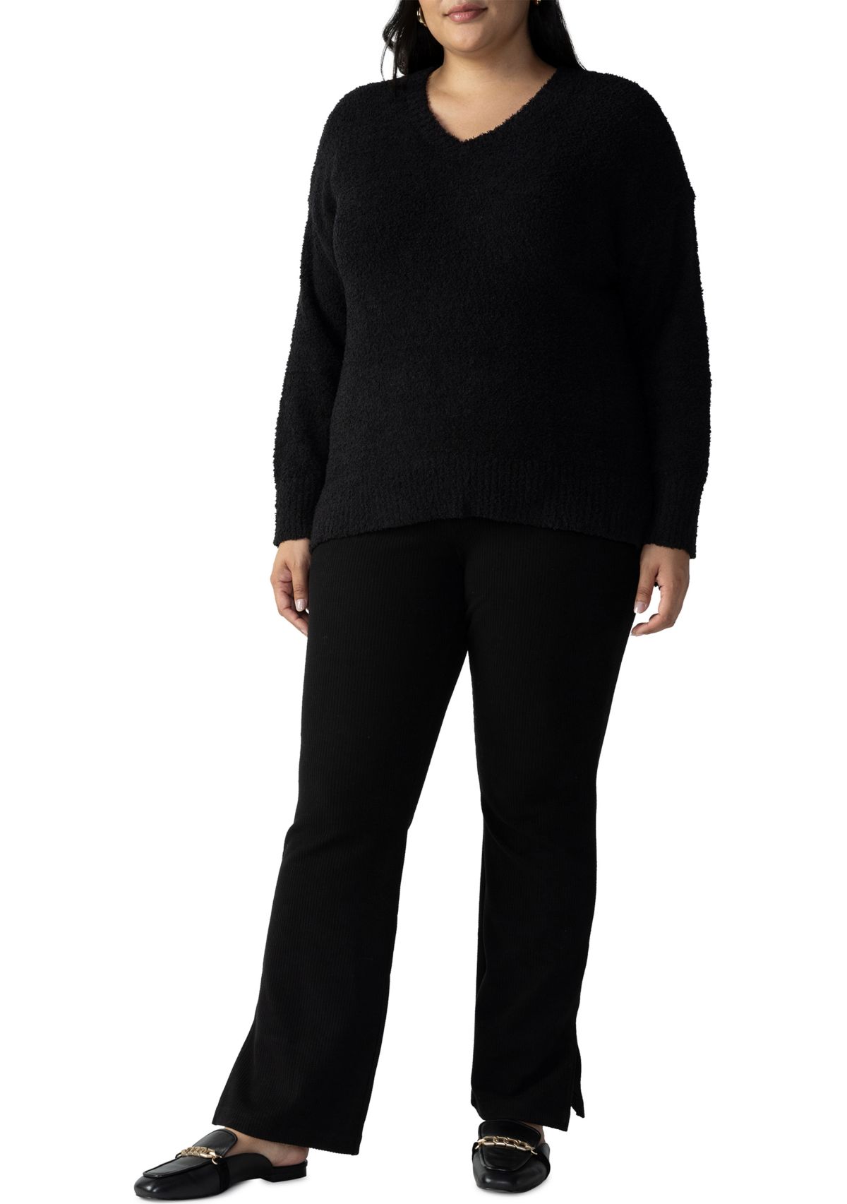 Plus Size V-Neck Teddy Sweater