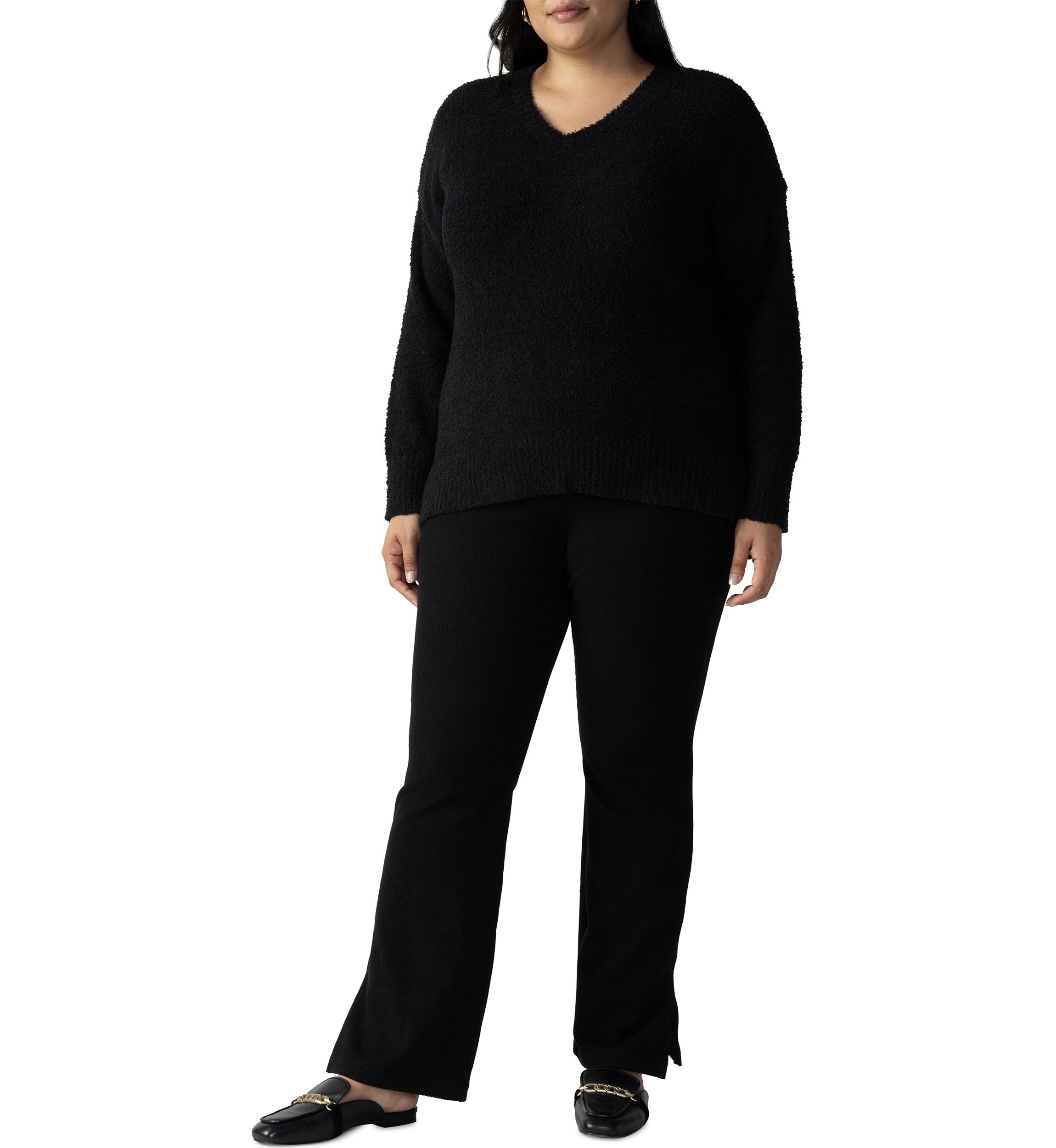 Plus Size V-Neck Teddy Sweater