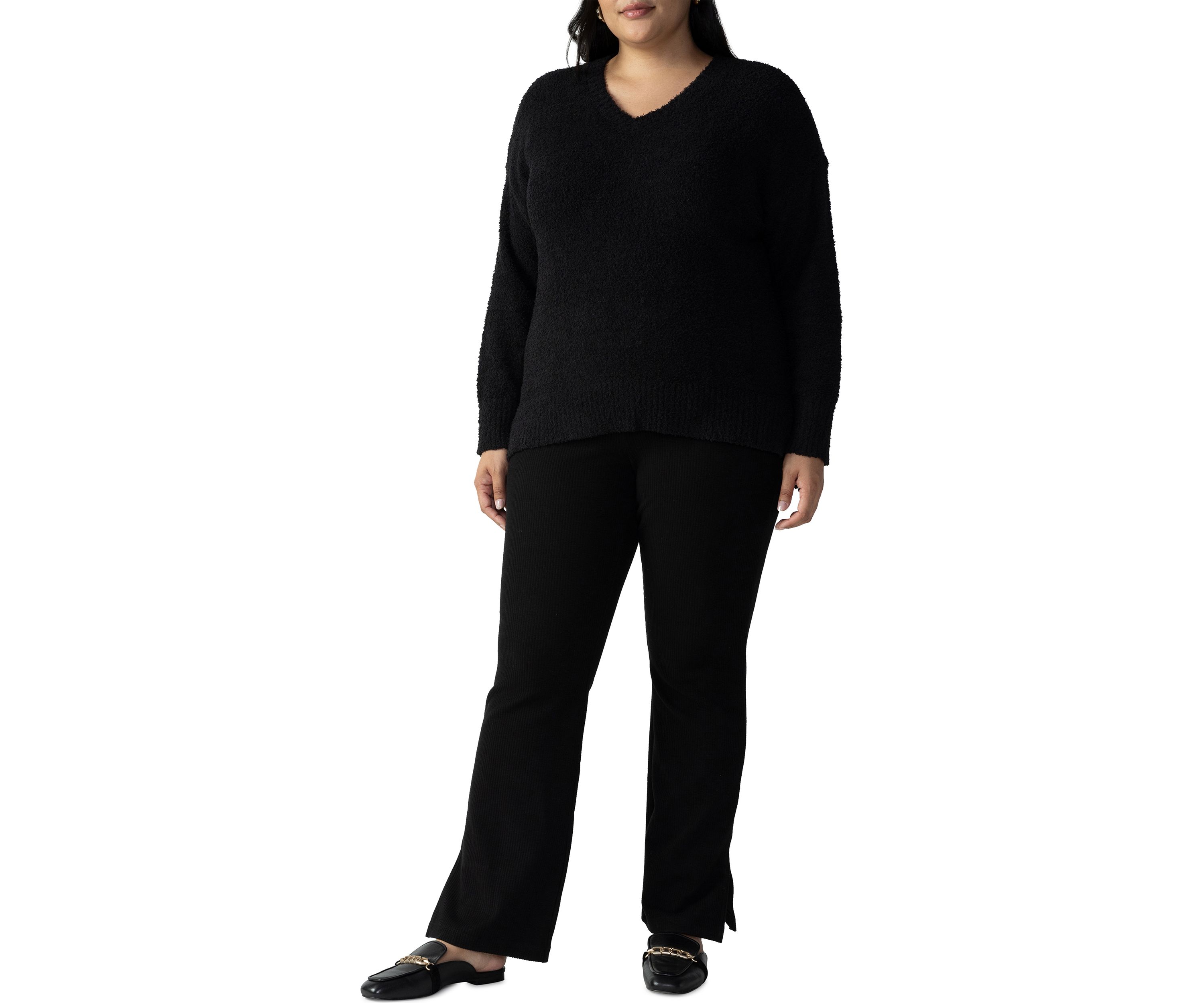 Plus Size V-Neck Teddy Sweater