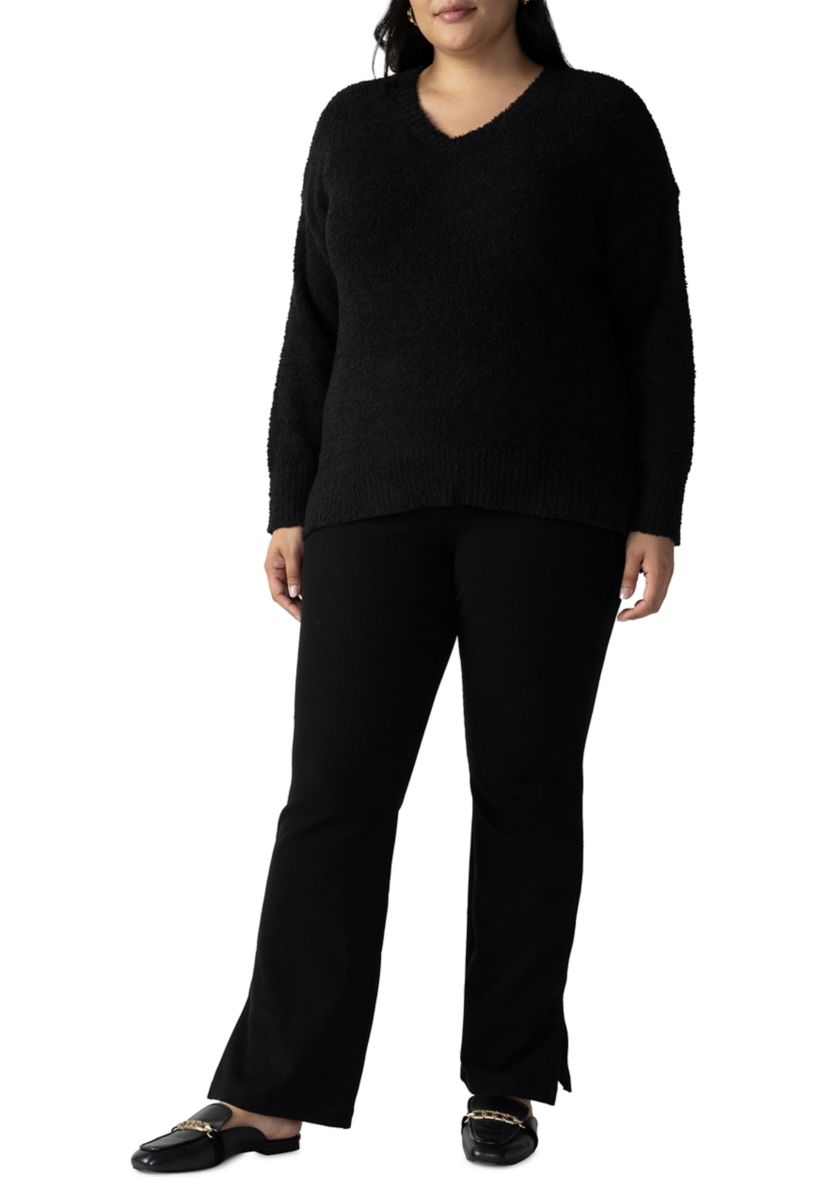Plus Size V-Neck Teddy Sweater