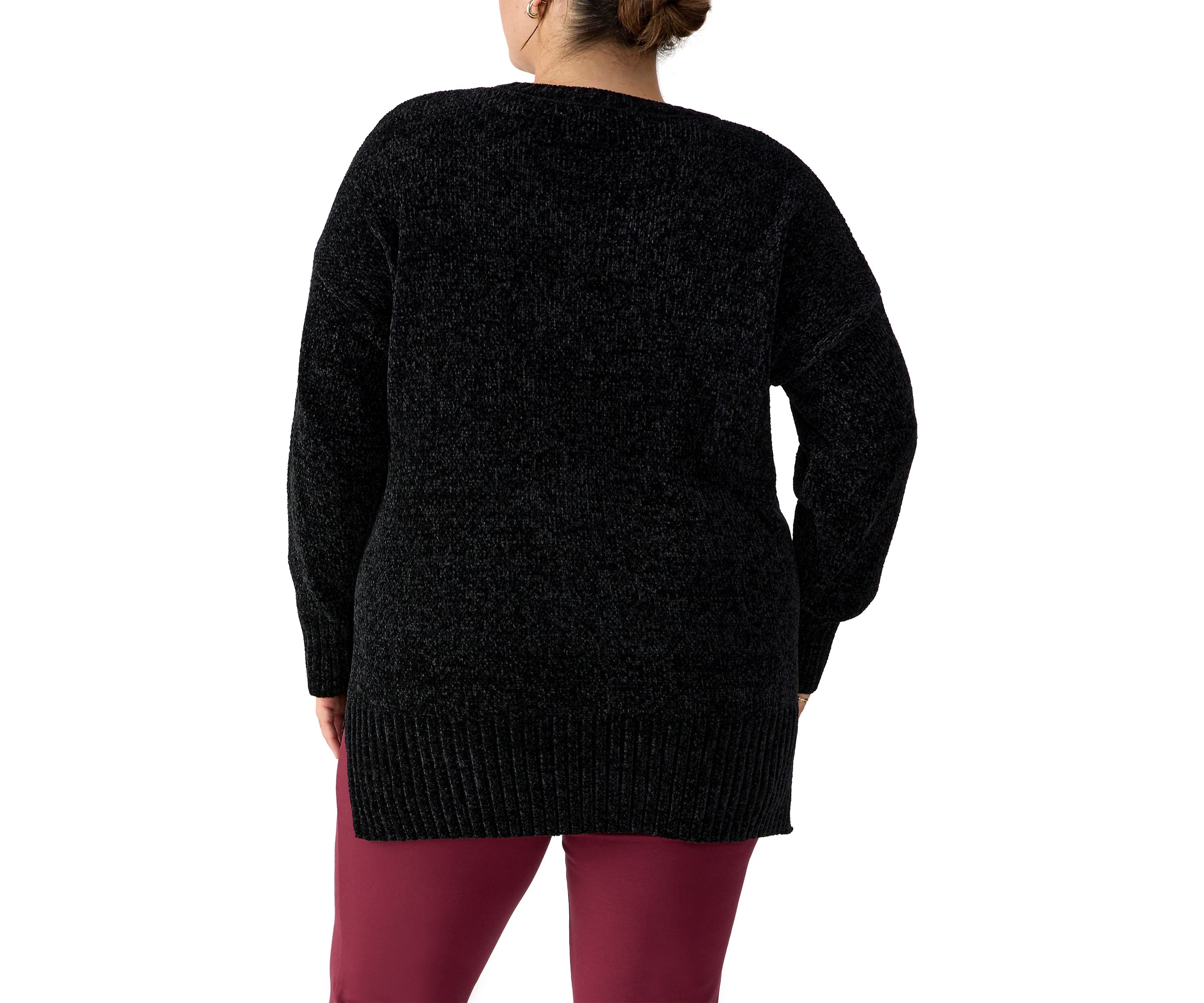 Plus Size Ribbed V-Neck Chenille Sweater