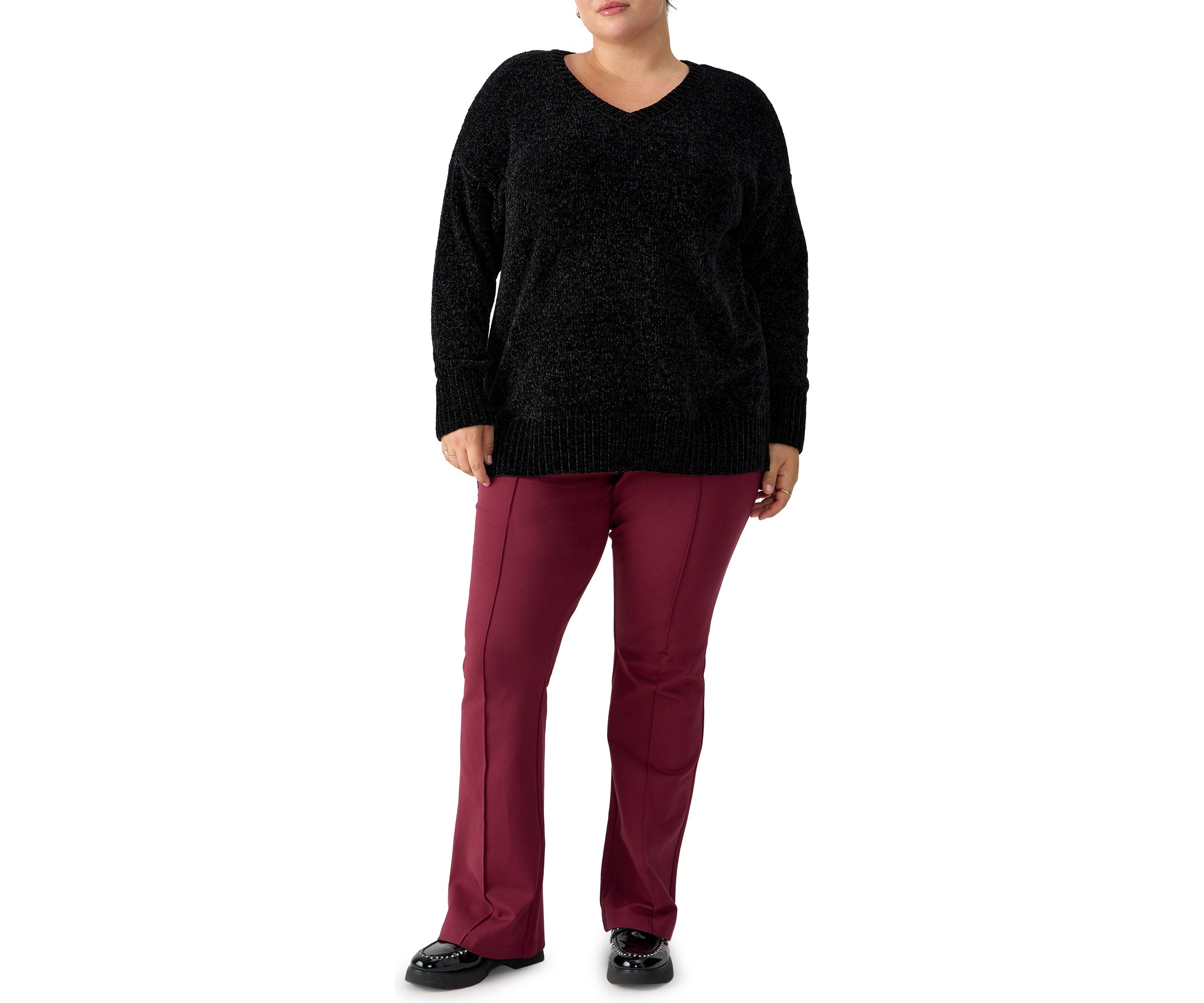 Plus Size Ribbed V-Neck Chenille Sweater