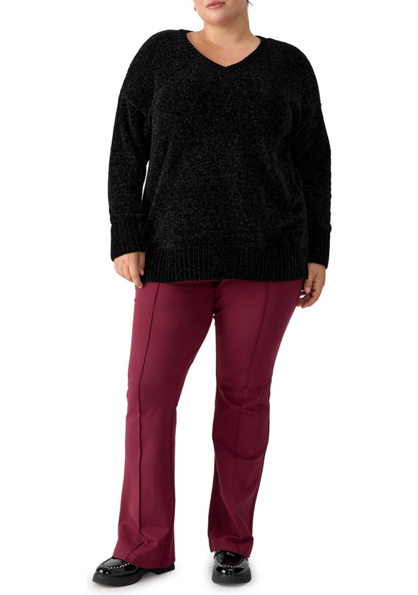Plus Size Ribbed V-Neck Chenille Sweater