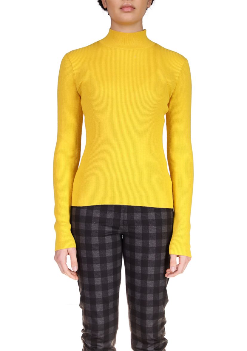 Womens Long Sleeve Mock Neck Ribbed Top